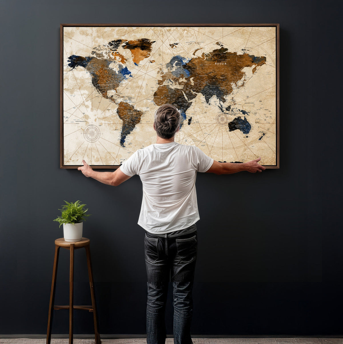 World Map Canvas Print – Framed Travel Map Wall Art for