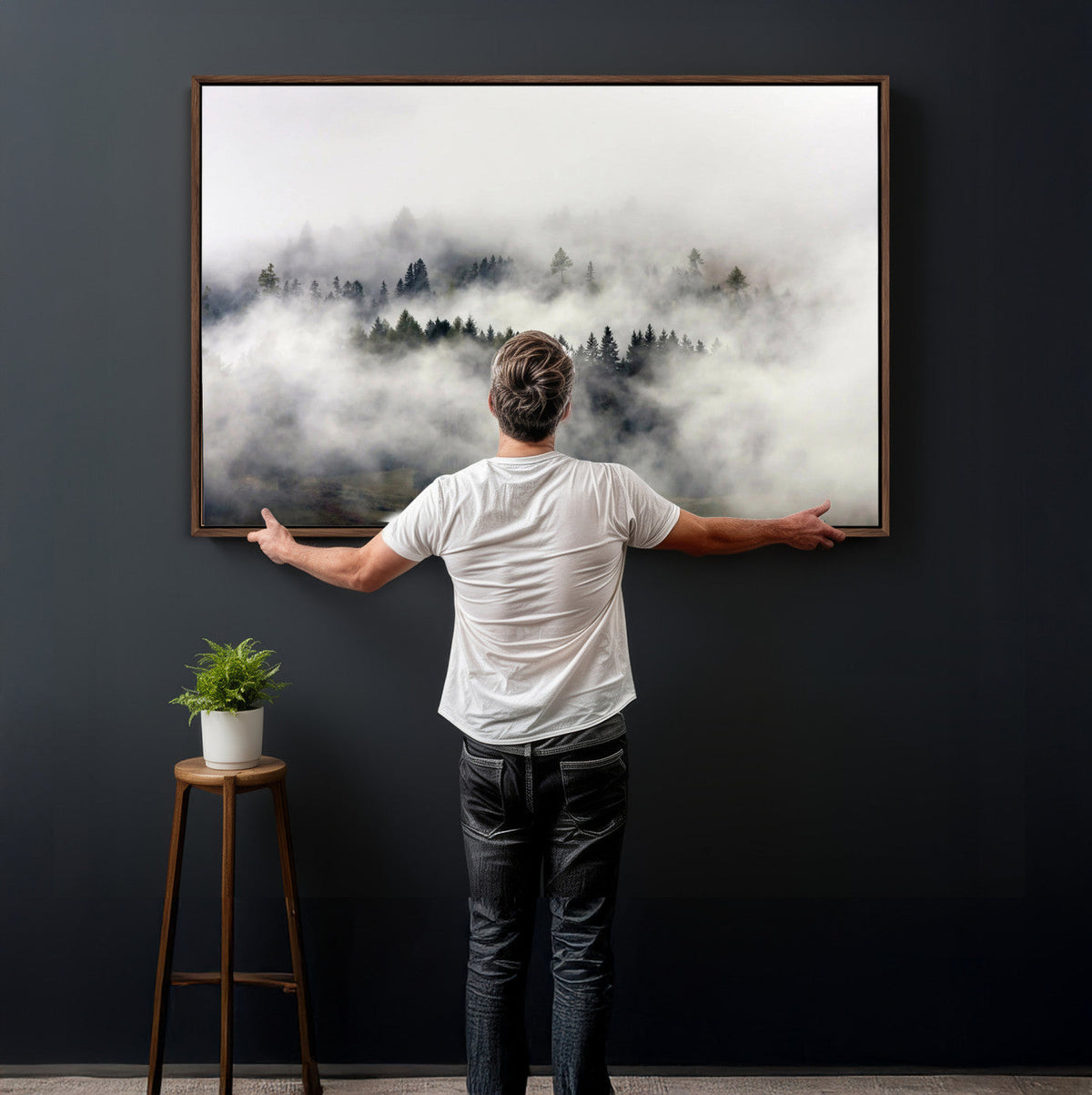 Foggy Forest Wall Art Canvas Print, Misty Pine Tree