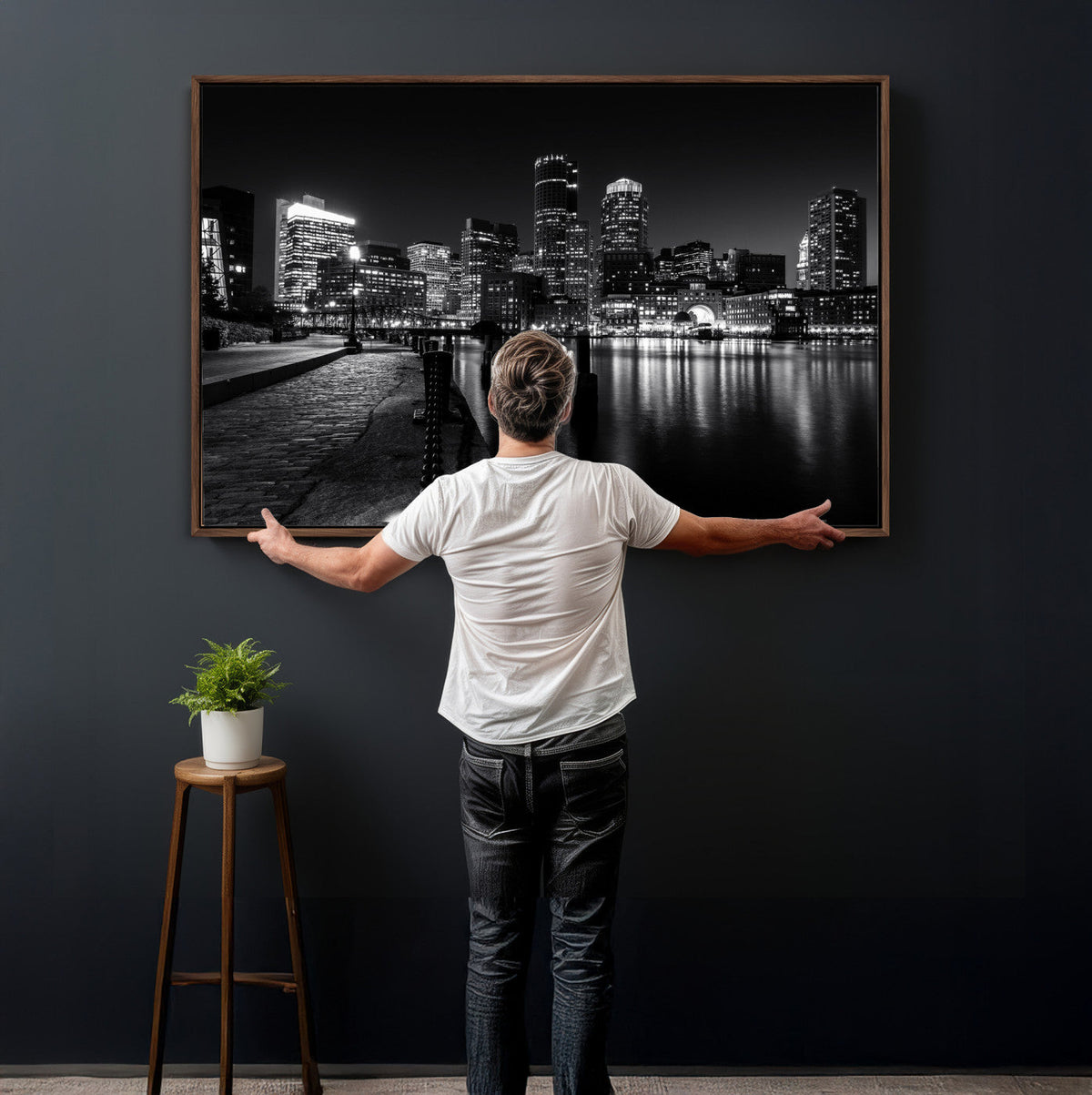 Boston Wall Art Canvas Print, Boston City Downtown Night