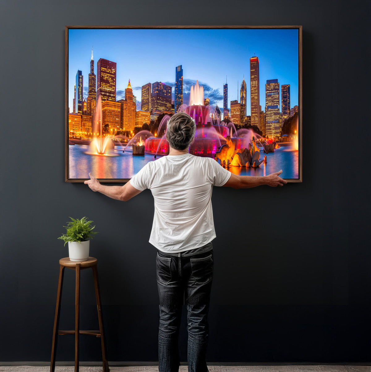 Chicago Wall Art Canvas Print, Chicago City Downtown Night