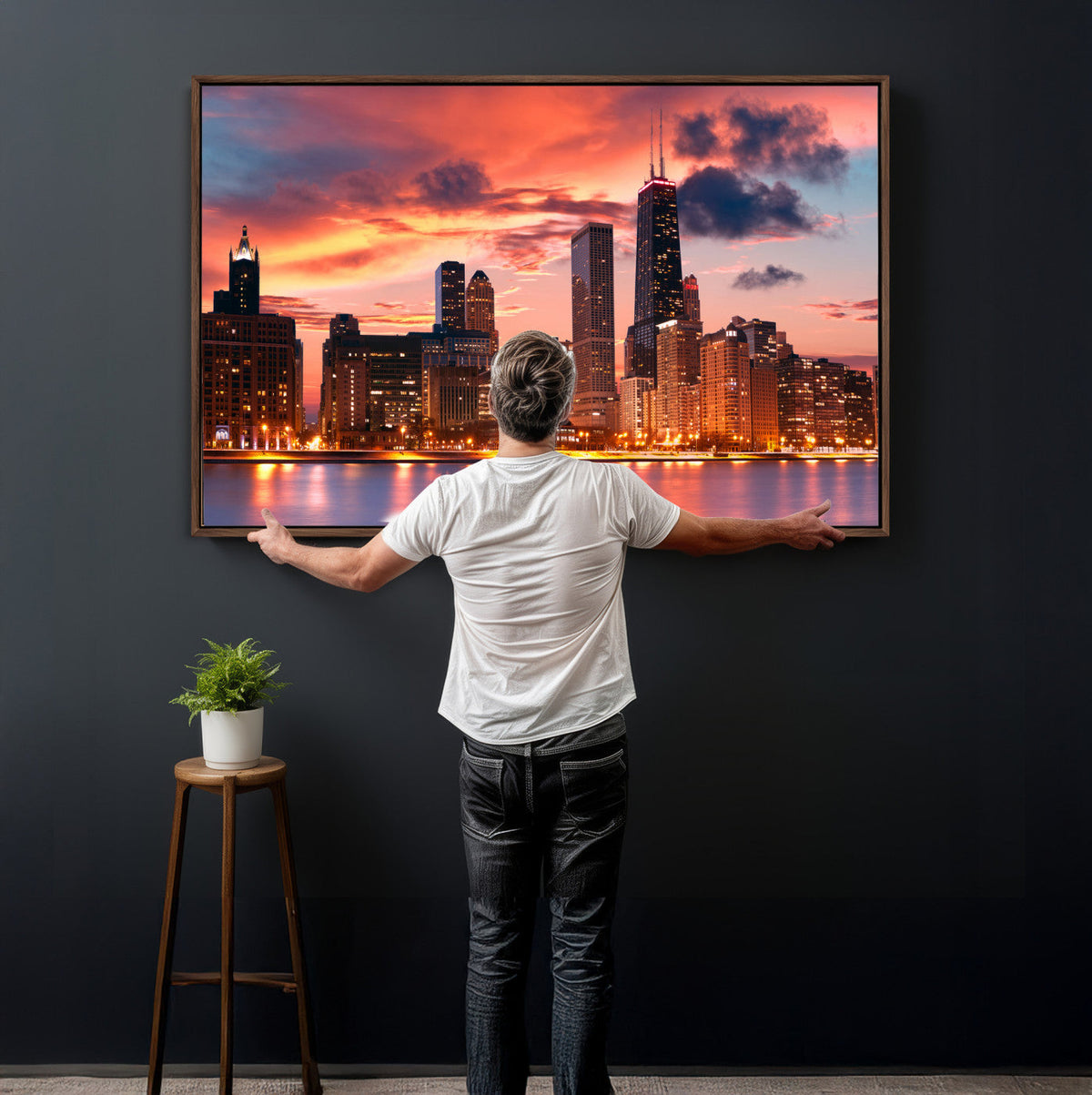 Chicago Wall Art Canvas Print - Chicago City Downtown Night