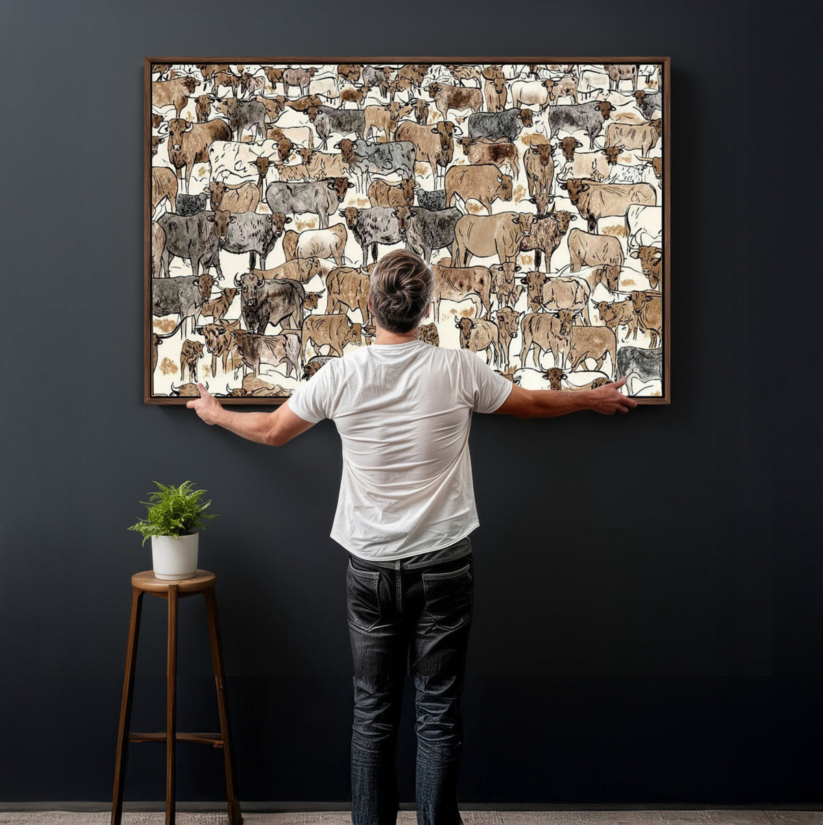 Abstract Longhorn Wall Art Canvas Print - Cow Animal Drawing