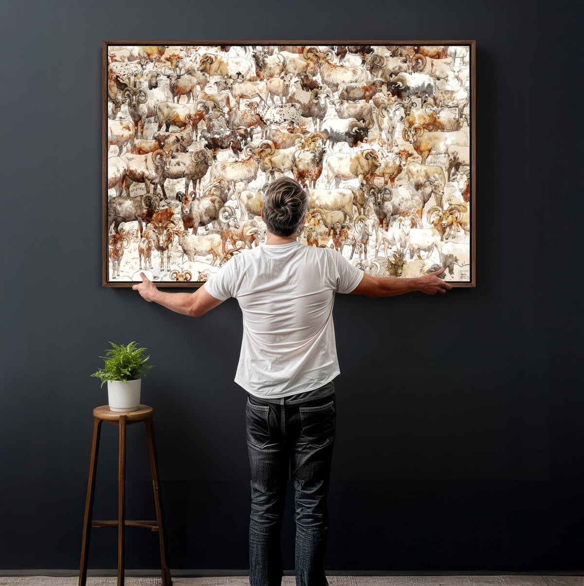 Farmhouse Bighorn Sheep Wall Art Canvas Print - Abstract