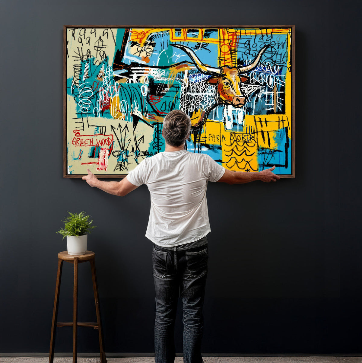 Basquiat Style Bird Bull Graffiti Wall Art Canvas Print,