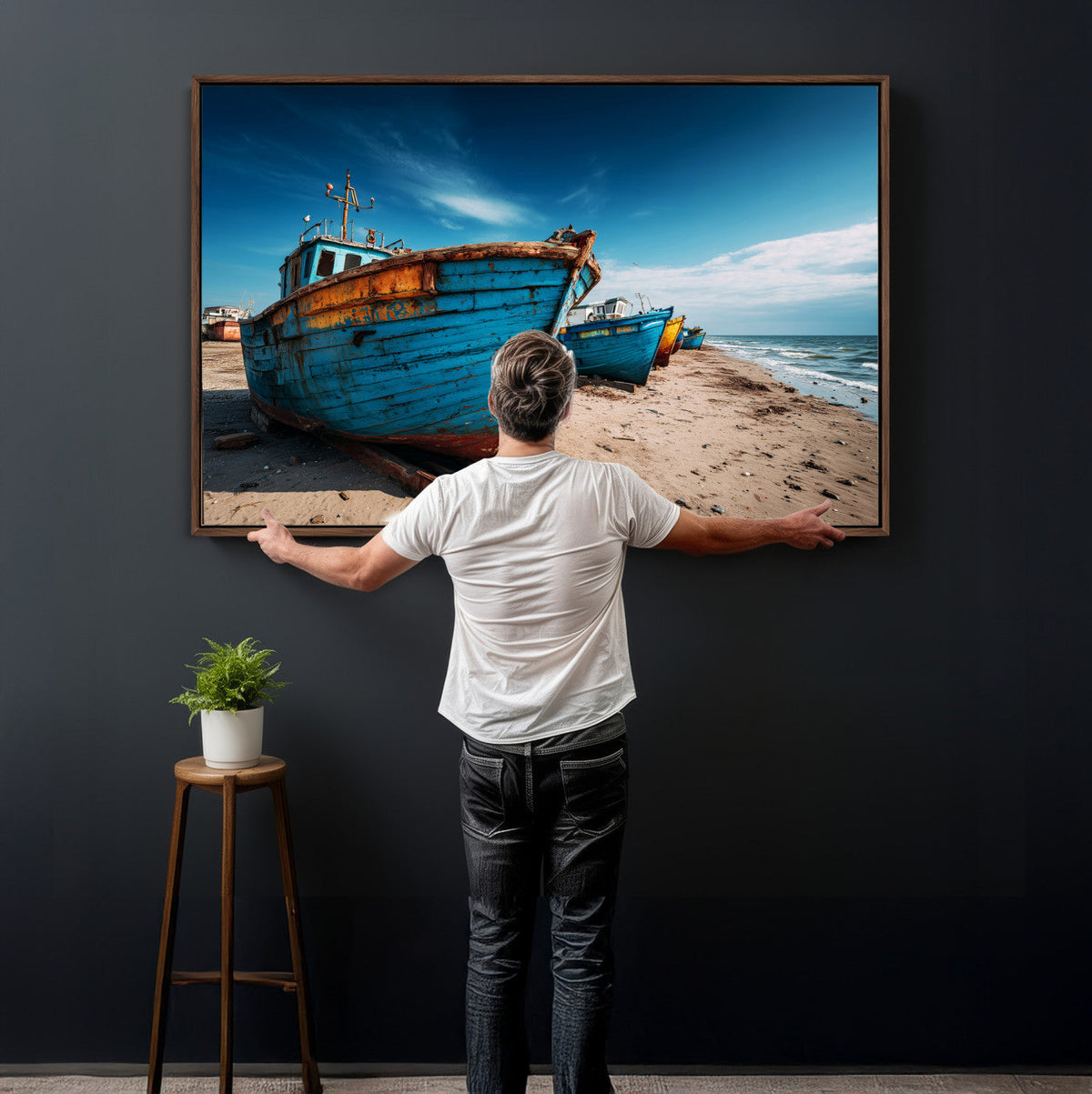 Coastal Fishing Boats Wall Art Canvas Print, Sunset Beach