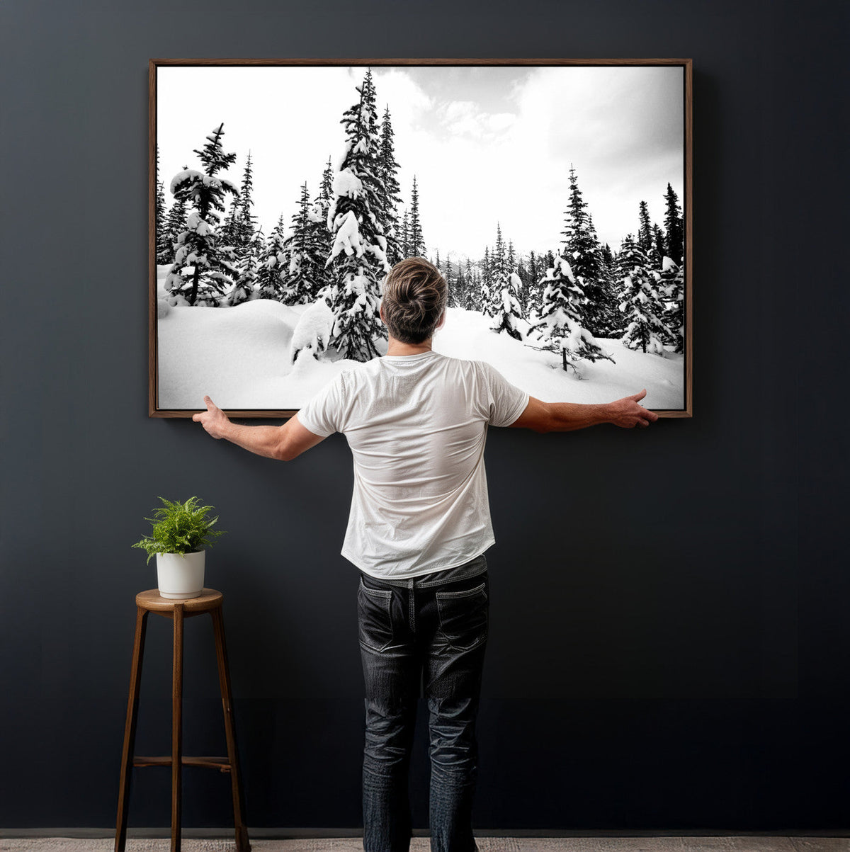 Black and White Snowy Pine Forest Wall Art Canvas Print,