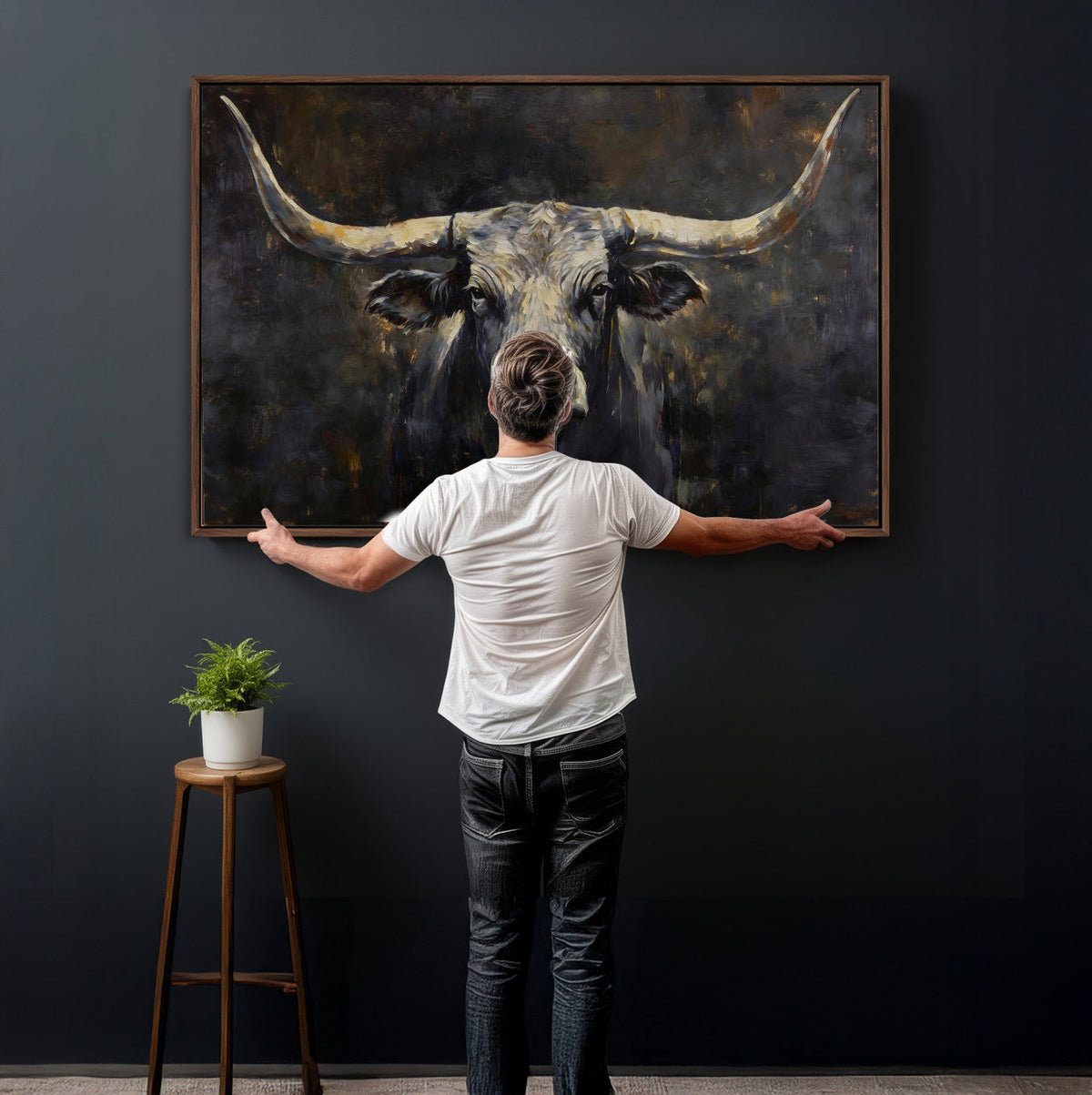 Rustic Longhorn Bull Wall Art Canvas Print – Vintage Western