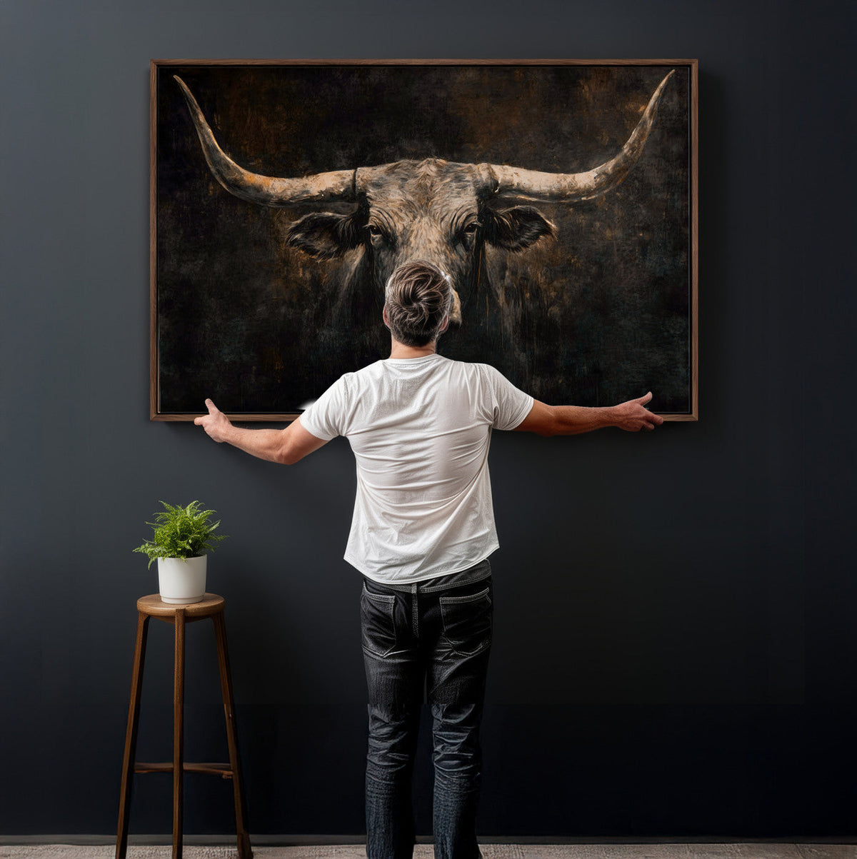 Vintage Longhorn Bull Wall Art Canvas Print – Rustic Western