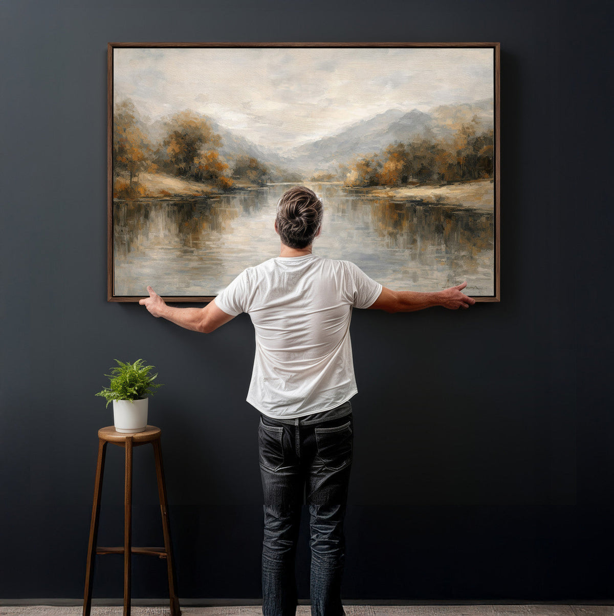 Neutral Abstract River Landscape Wall Art Canvas Print