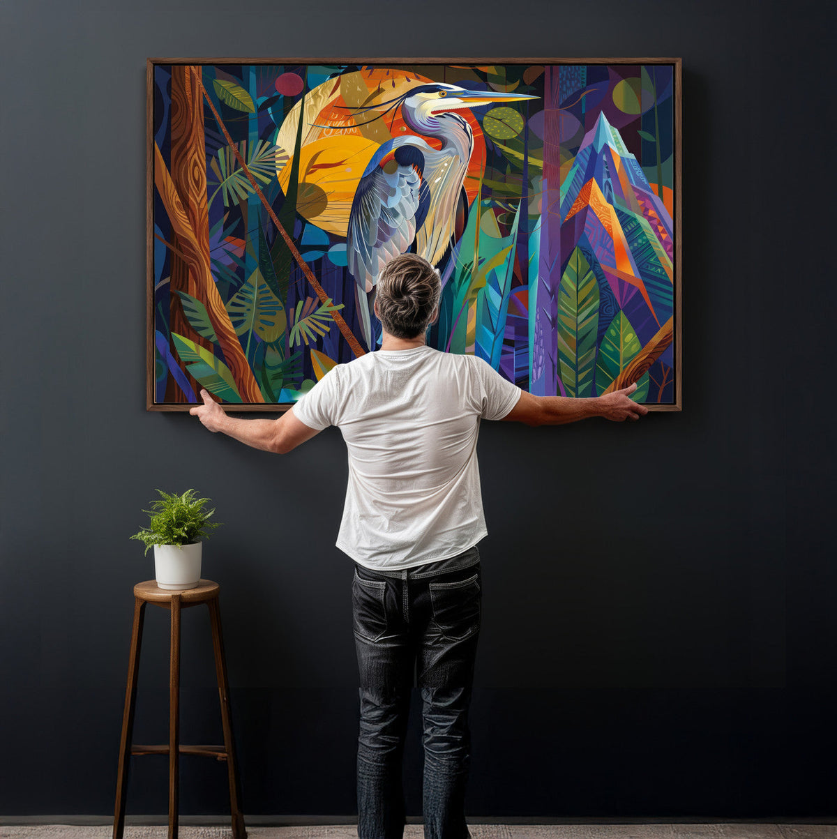 Colorful Heron Wall Art Canvas Print Tropical Bird Abstract