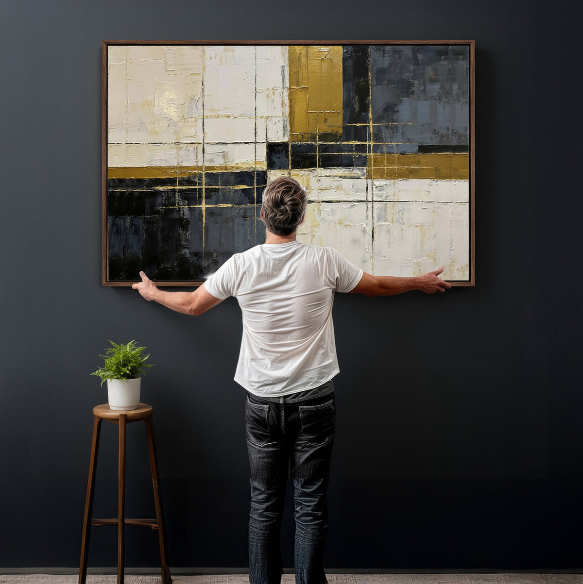 Abstract Gold and Black Wall Art Canvas Print – Modern