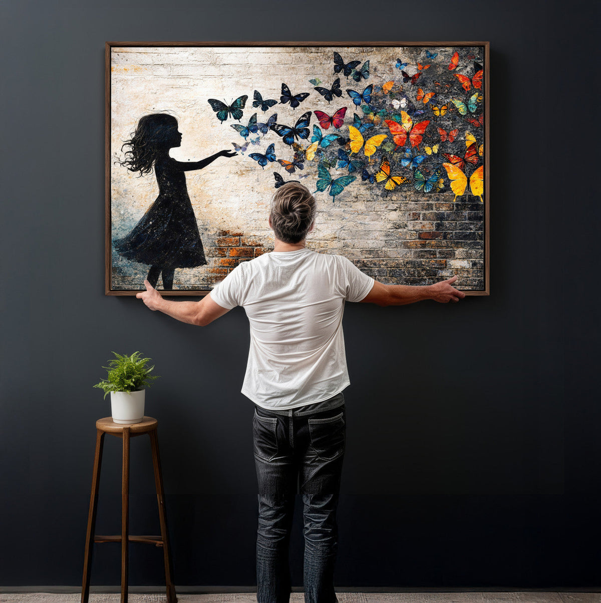 Banksy Butterfly Girl Wall Art Canvas Print, Framed Street
