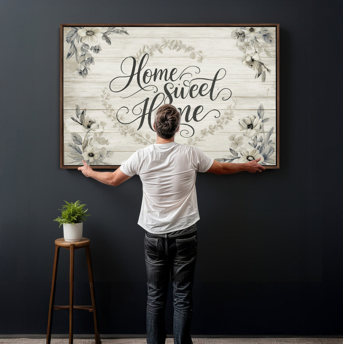 Home Sweet Home Wall Art Canvas Print, Floral Farmhouse
