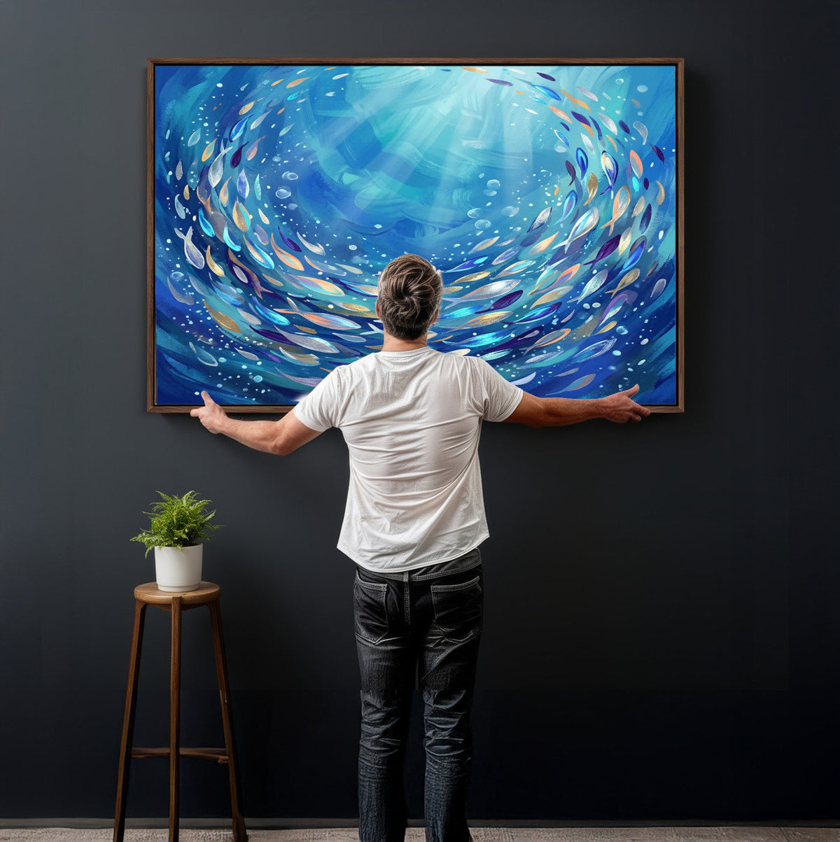 School of Fish Canvas Print | Blue Ocean Underwater Wall Art