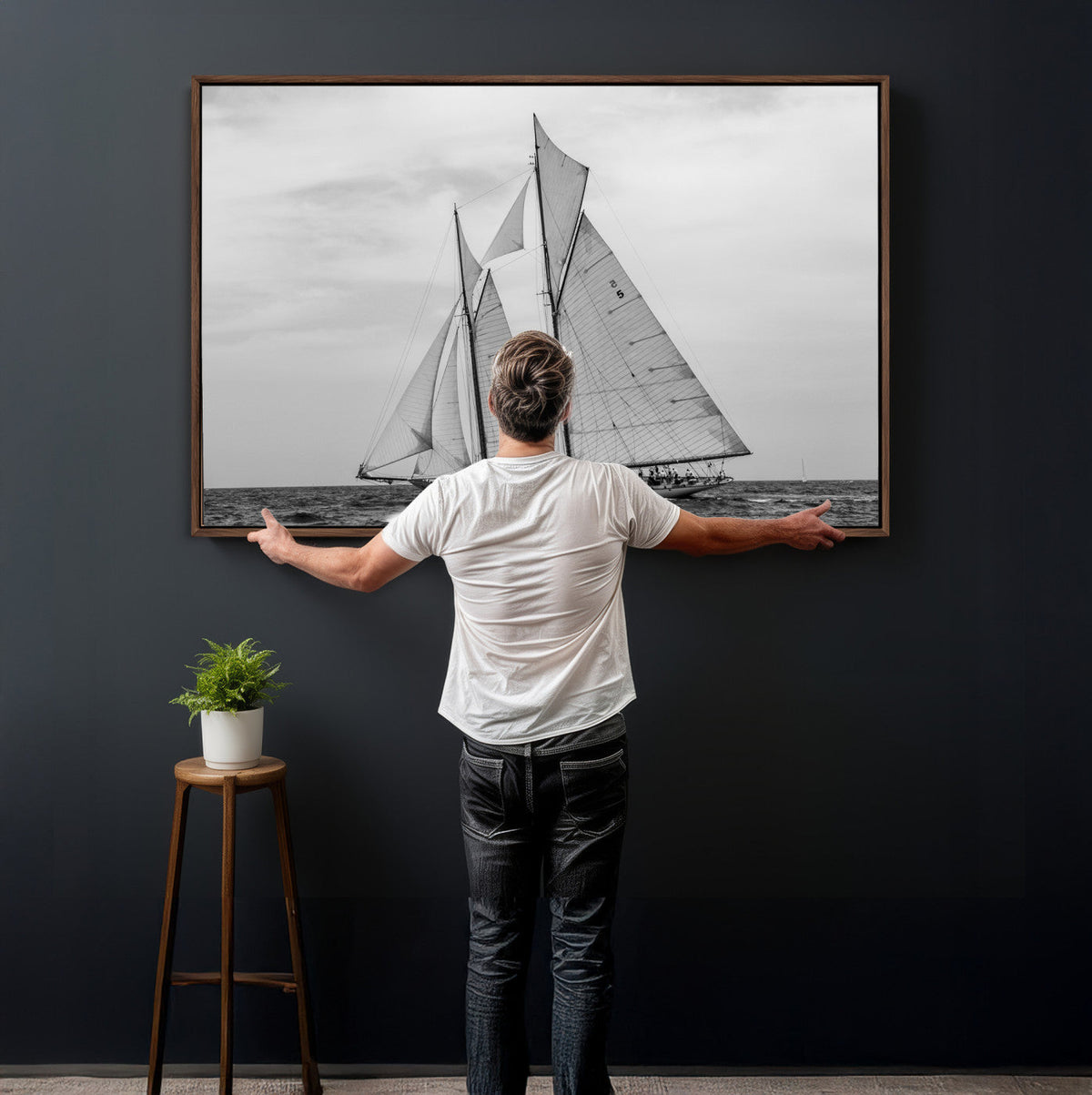 Vintage Sailboat Wall Art Canvas Print, Black and White