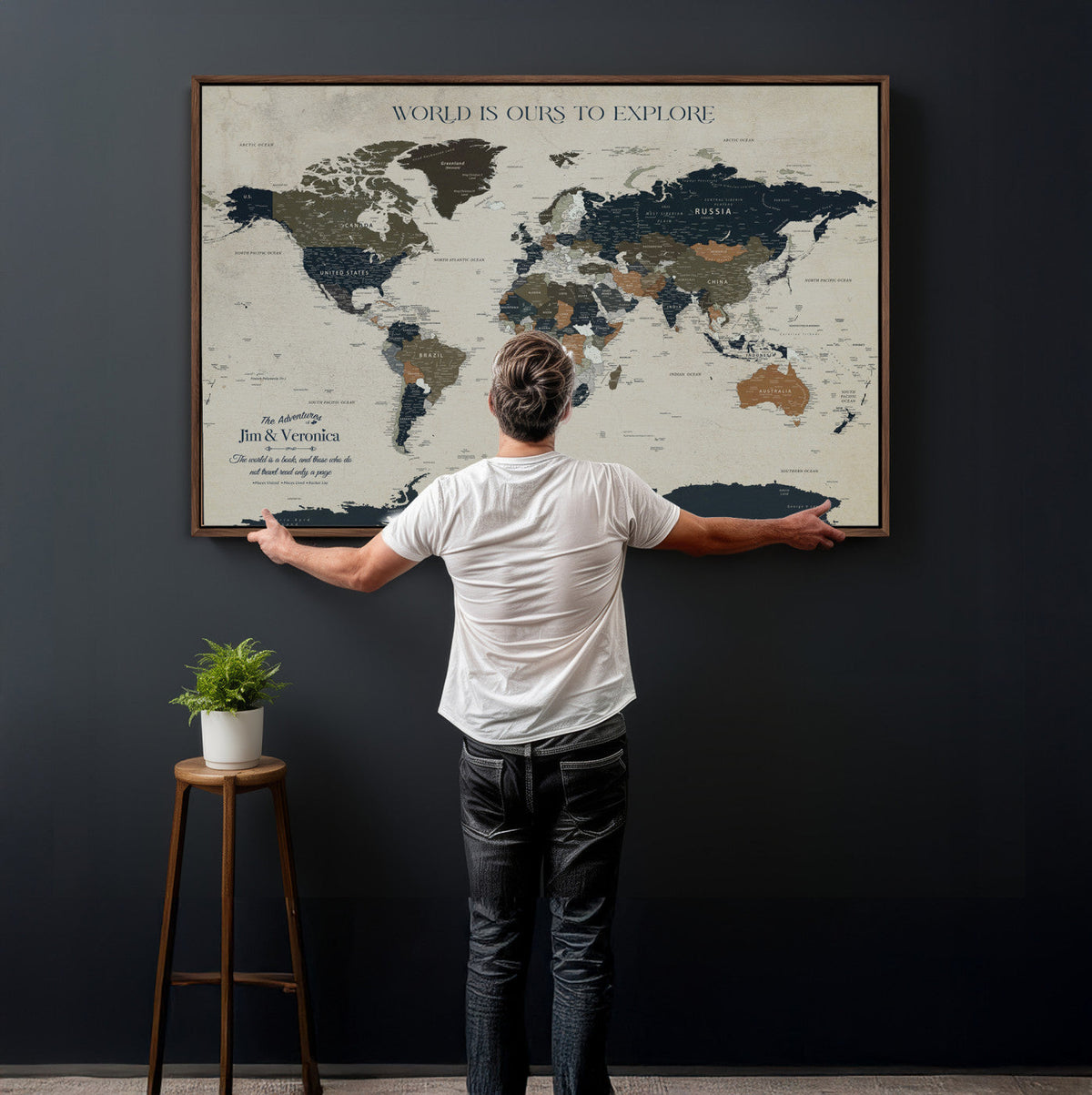 Custom Push Pin World Map Wall Art Canvas Print –