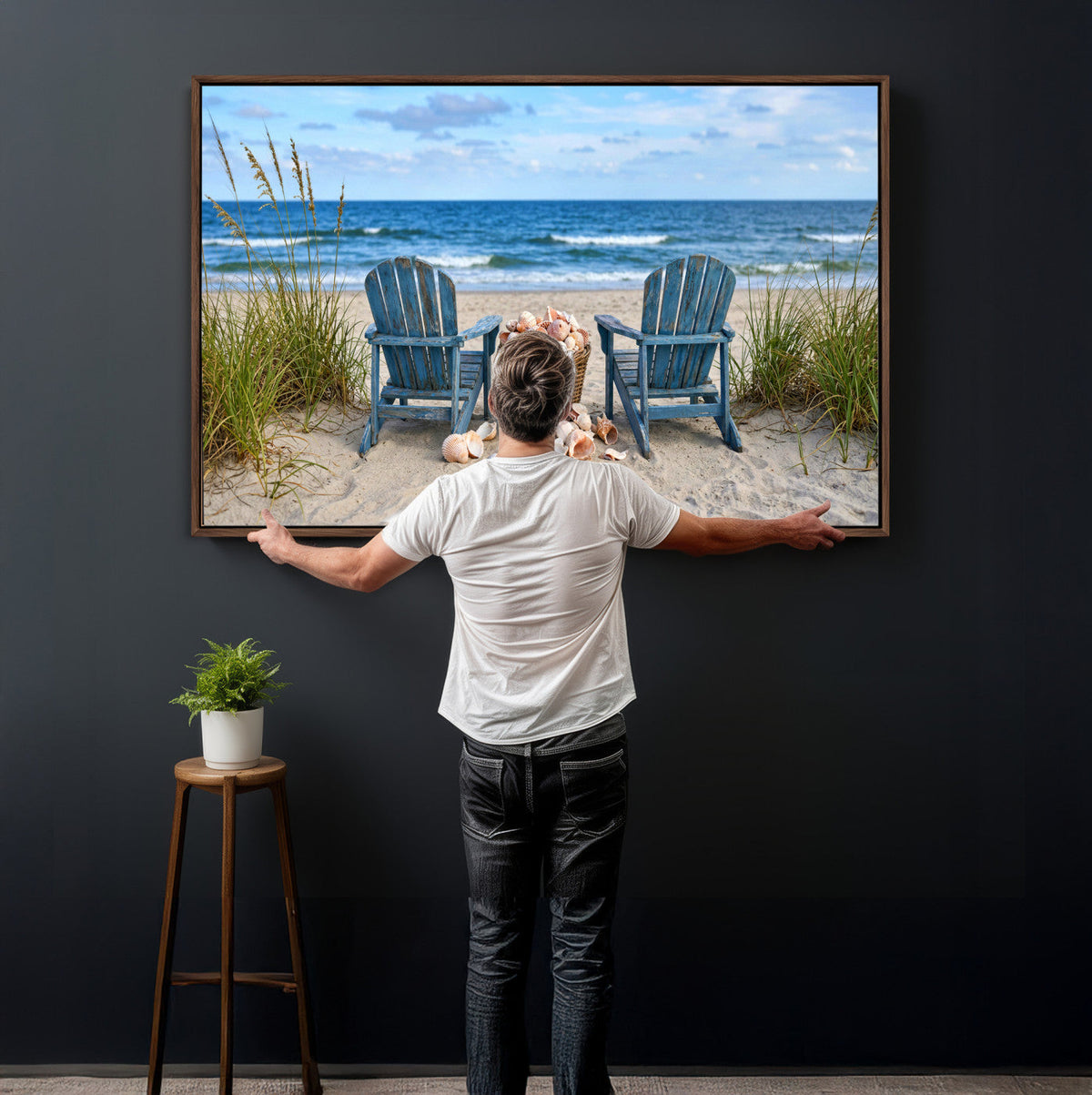 Large Beach Canvas Wall Art Coastal Adirondack Chairs Ocean