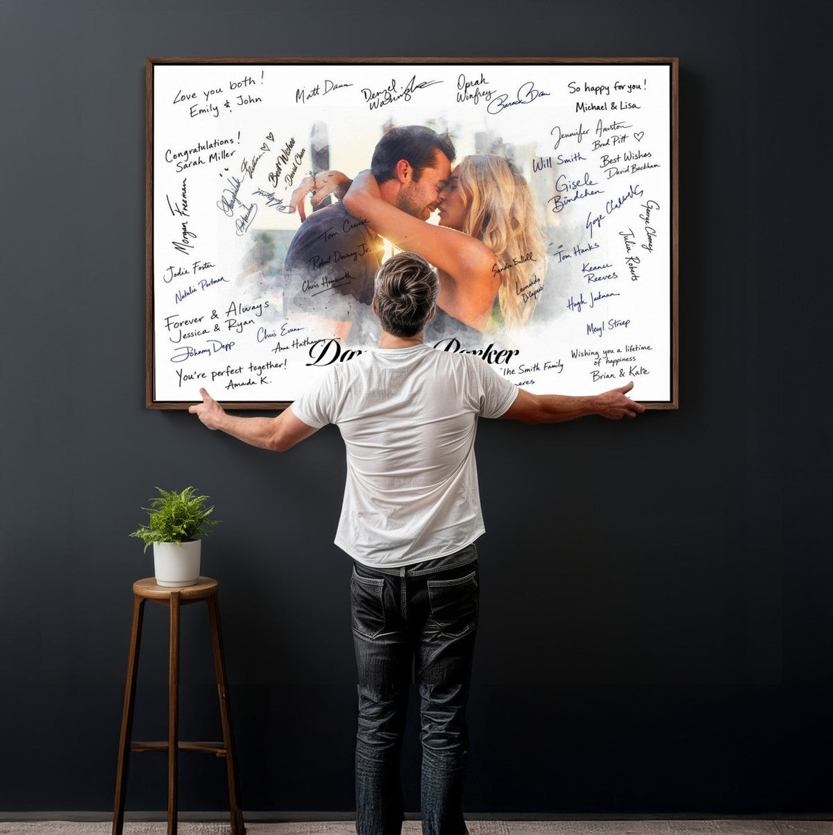 Wedding Guest Book Alternative Wall Art Canvas Print, Personalized Wedding Signature Poster, Custom Couple Photo Guestbook Canvas, Bridal Shower Reception Decor