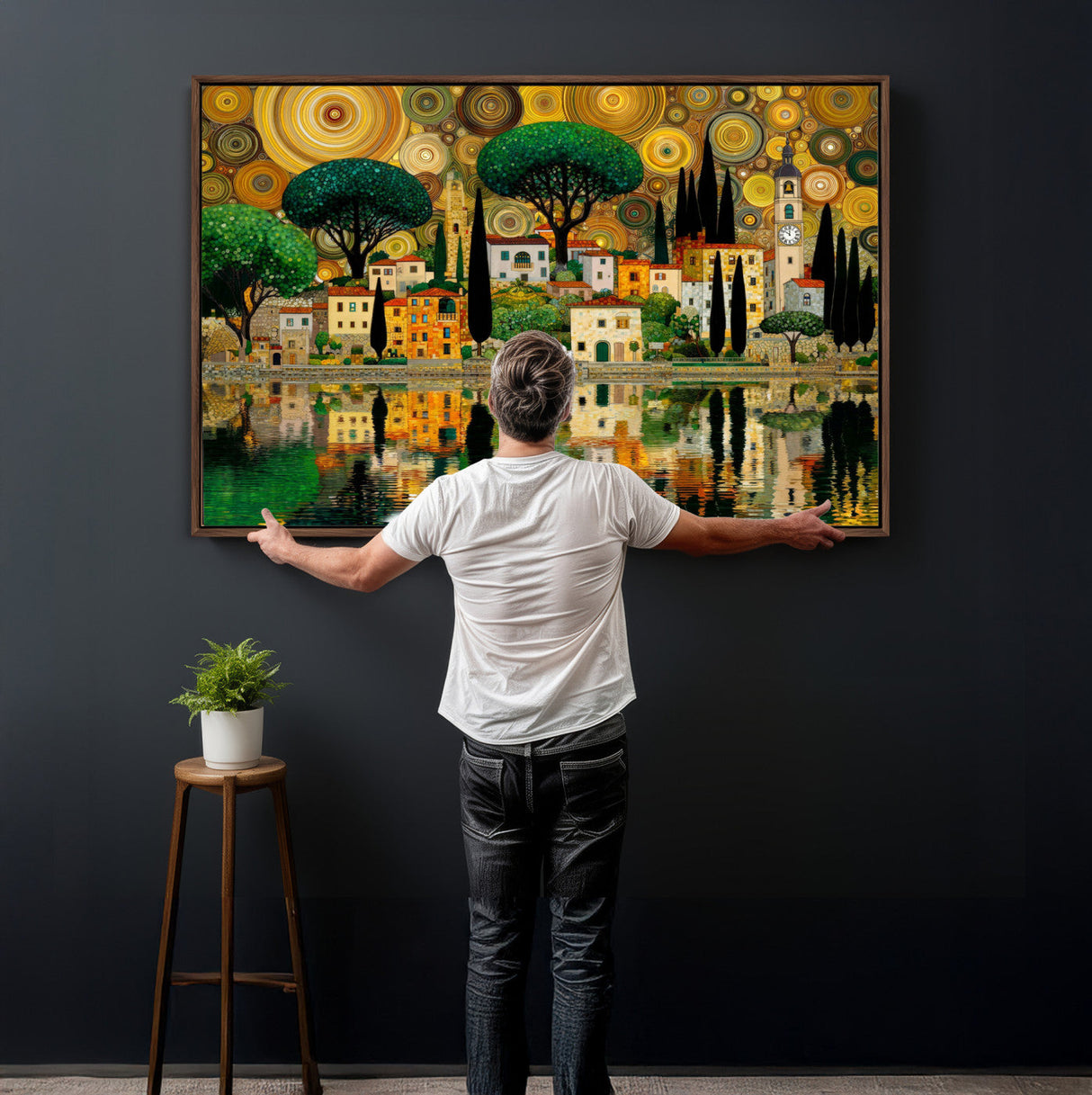 Gustav Klimt Golden Cityscape Wall Art Canvas Print,