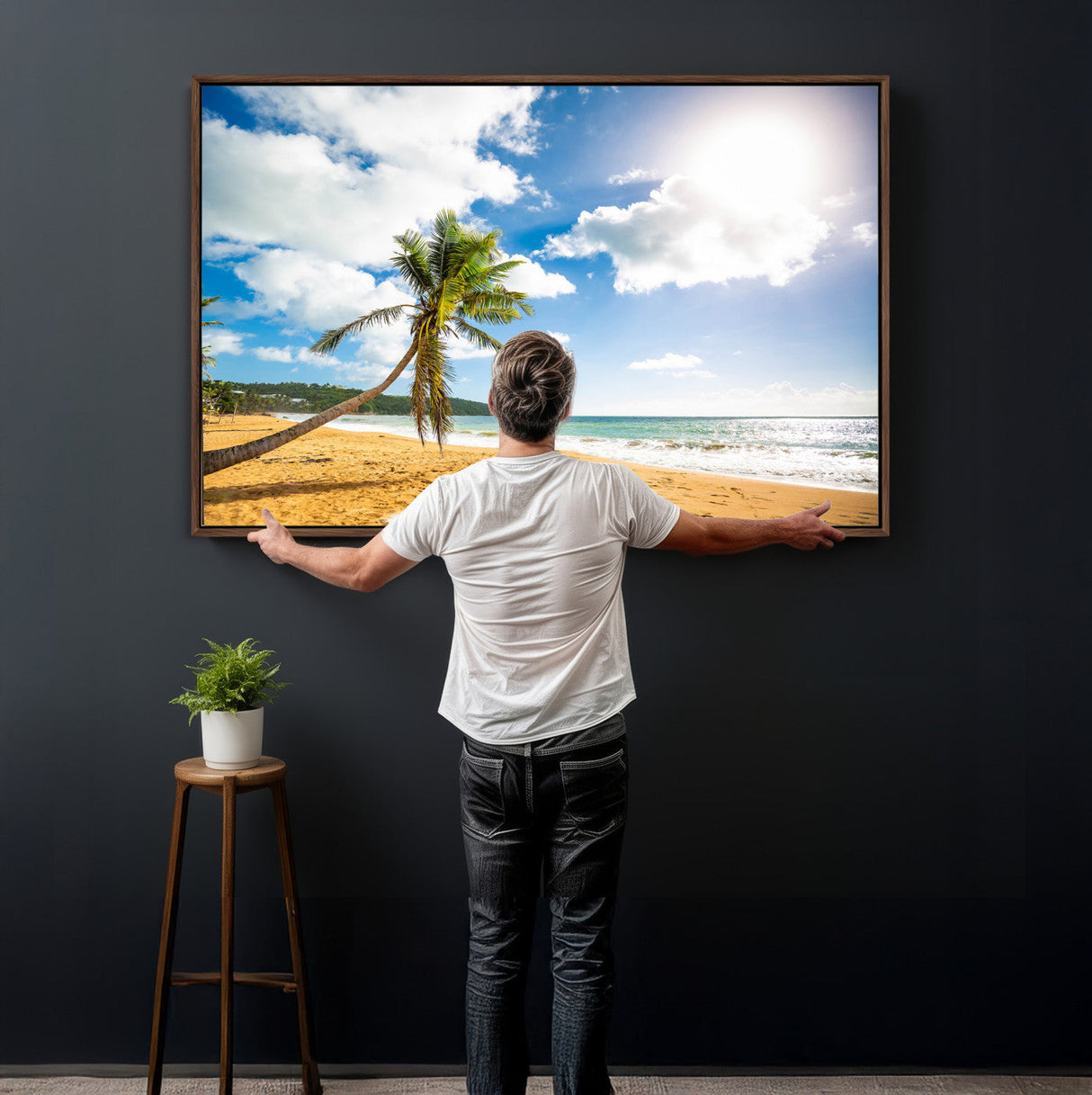 Tropical Beach Canvas Wall Art, Palm Tree Ocean Photo Print, Coastal Living Room Decor, Turquoise Sea Beach House Art, Summer Wall Art