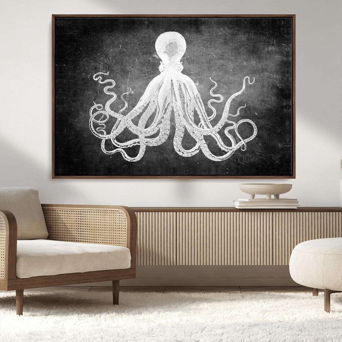 Black White Octopus Wall Art Canvas Print
