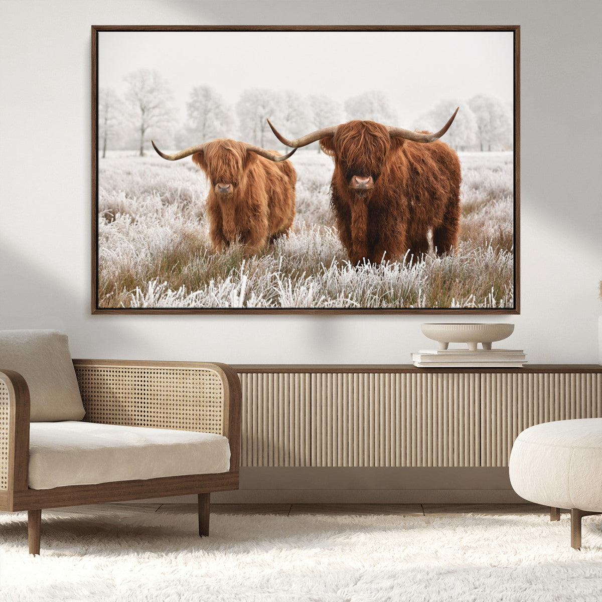 Longhorn Cattle Wall Art Canvas Print, Framed Farmhouse
