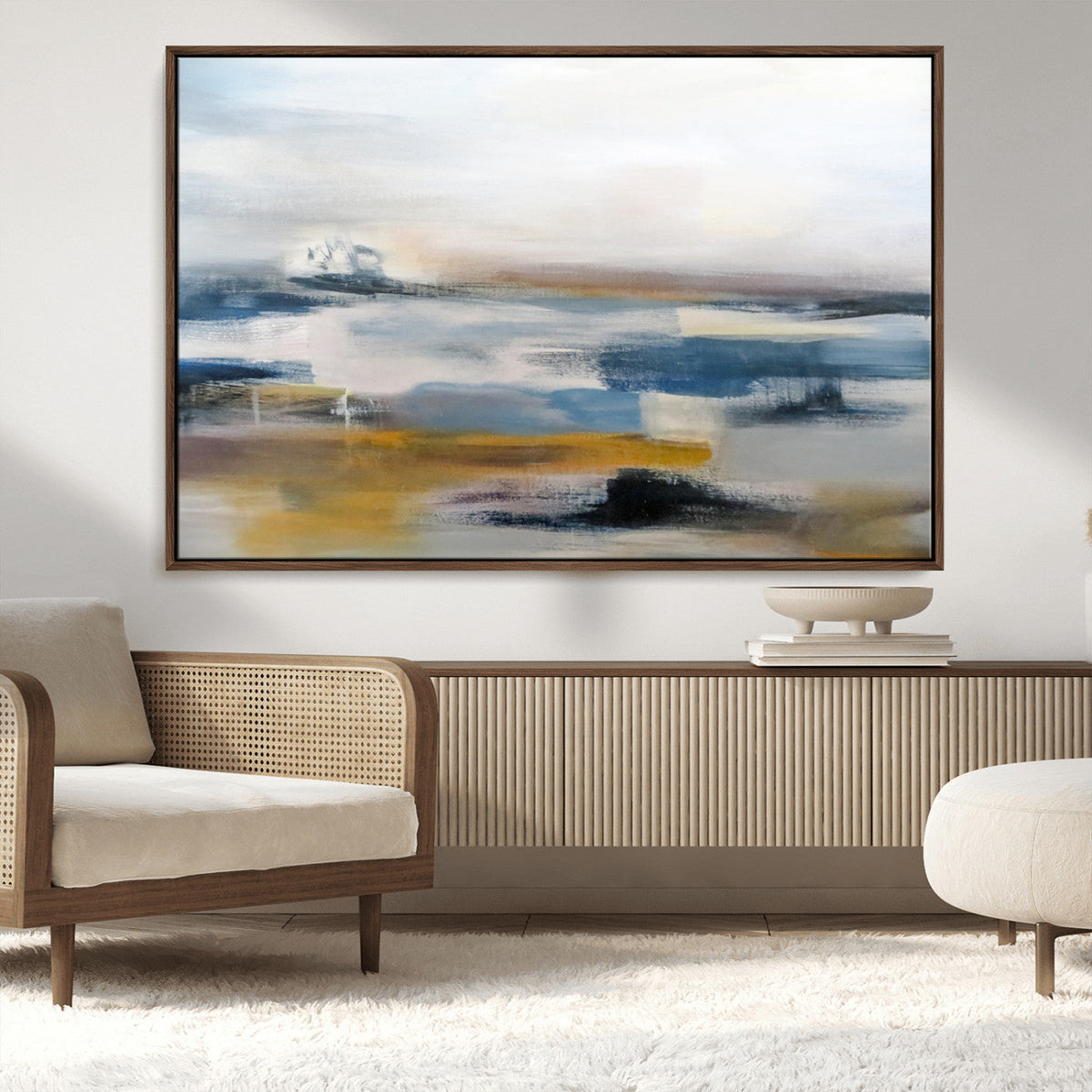 Abstract Landscape Wall Art Canvas | 3 Panel Modern Blue,