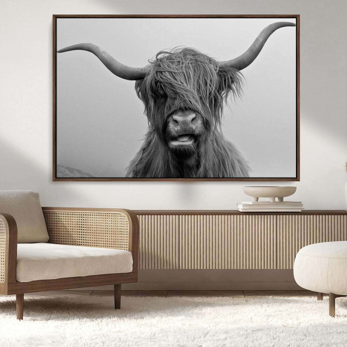 Texas Cow Wall Art Canvas, Texas Longhorn Cattle Canvas