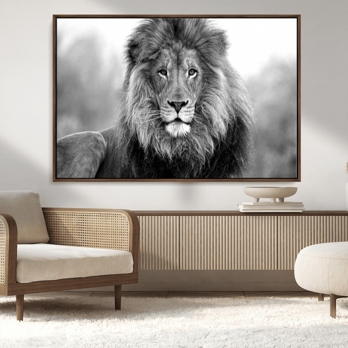 Black and White Lion Canvas Wall Art – Animal Print Artwork
