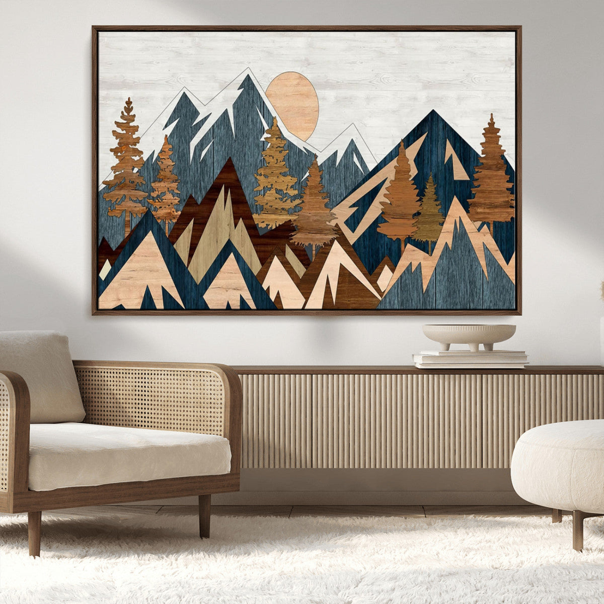 Abstract Wood Panel Effect Mountain Range Top Wall Art