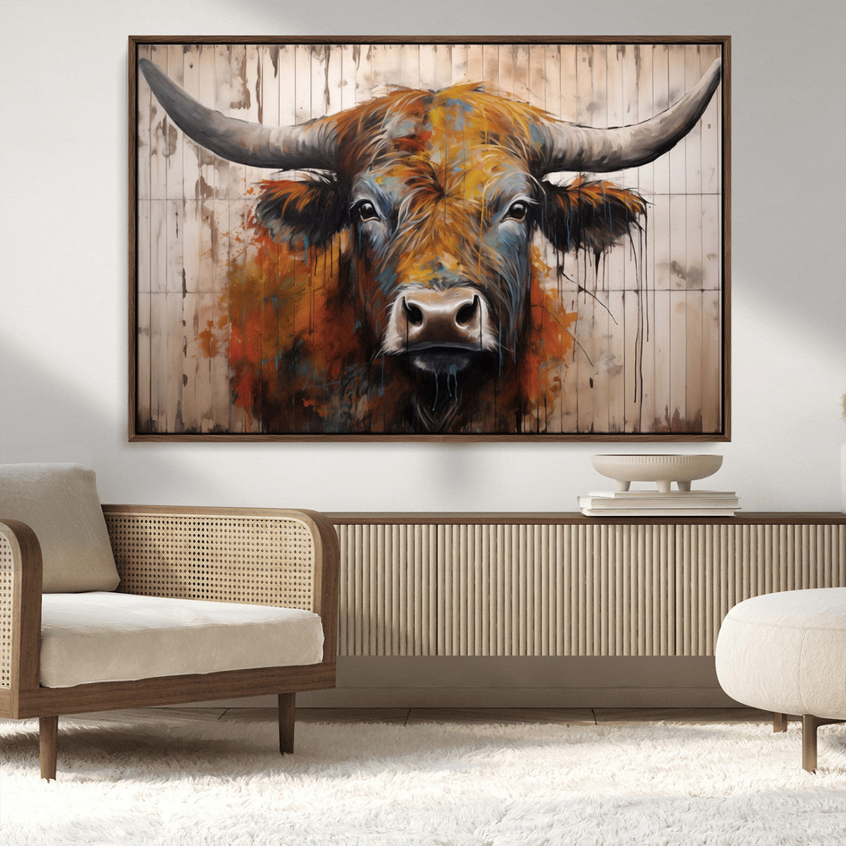 Abstract Bull Highland Cow Canvas Wall Art Print – Vibrant