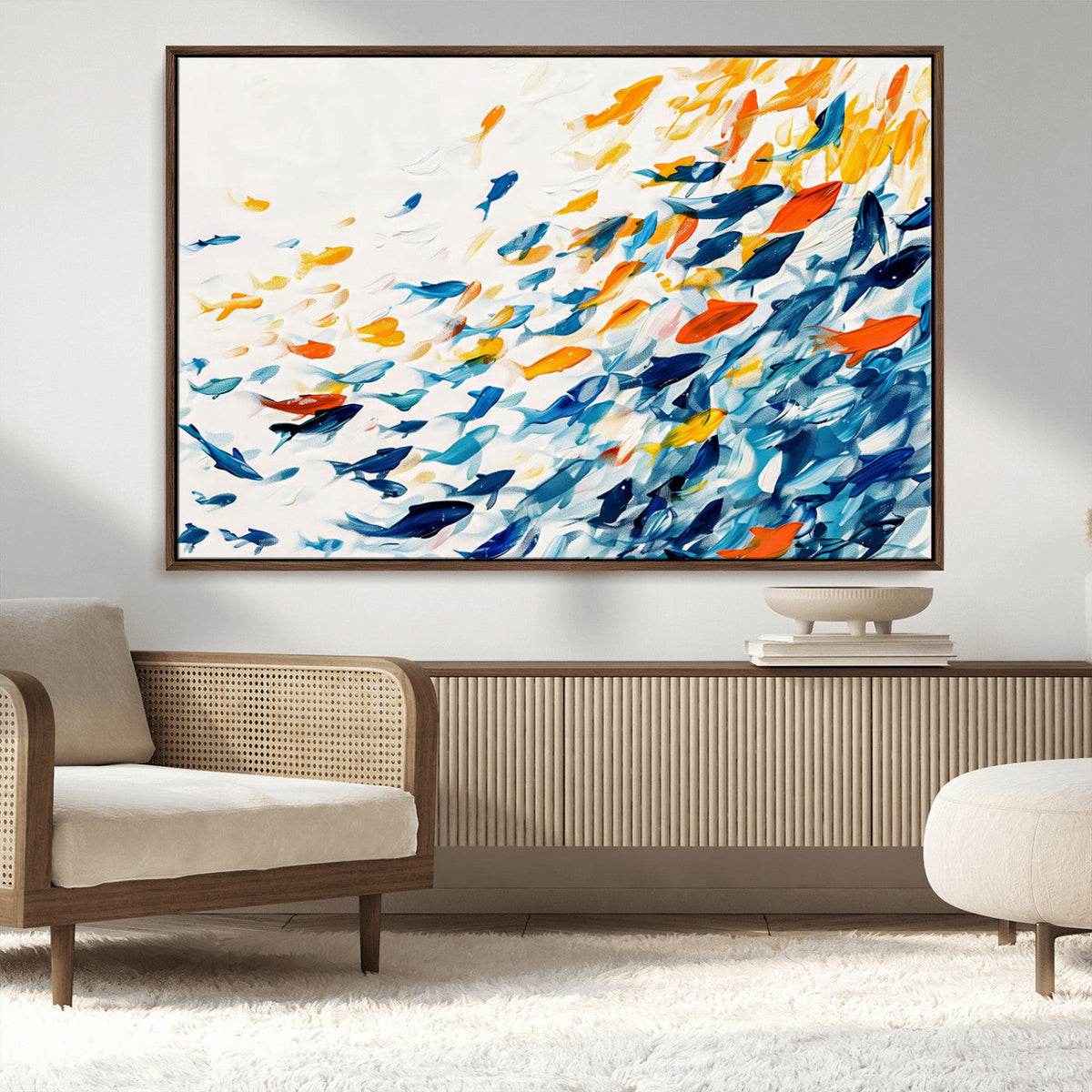 Abstract Fish Shoal Wall Art Canvas Print, Colorful Fish