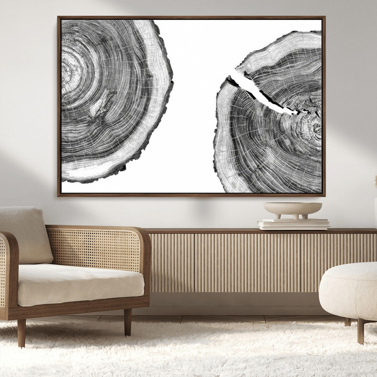 Abstract Large Tree Rings – Minimalist Black and White Wood