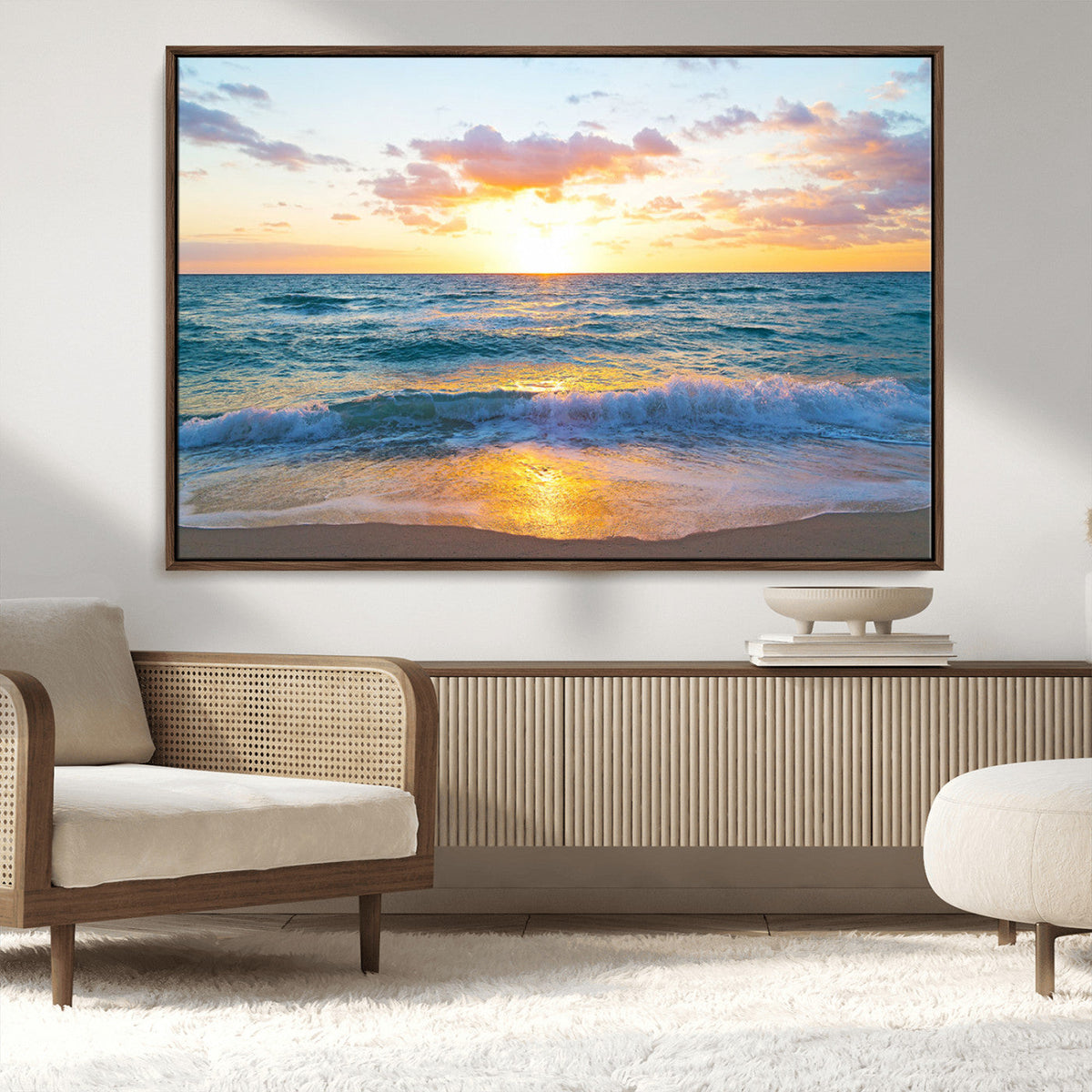 Golden Sunset Over Ocean Waves - Serene Coastal Triptych