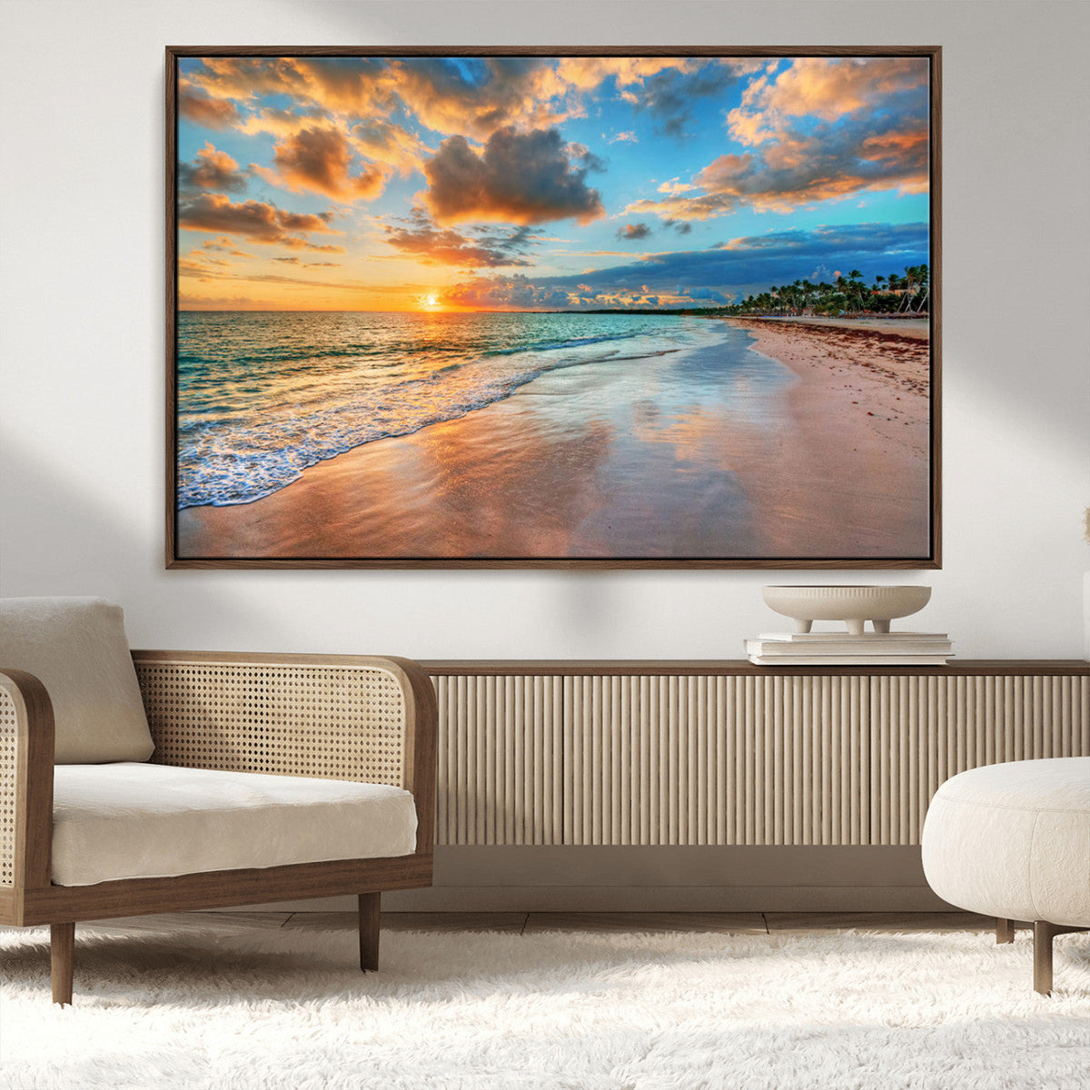 Serene Beach Sunset Wall Art | Coastal Ocean Canvas Print |
