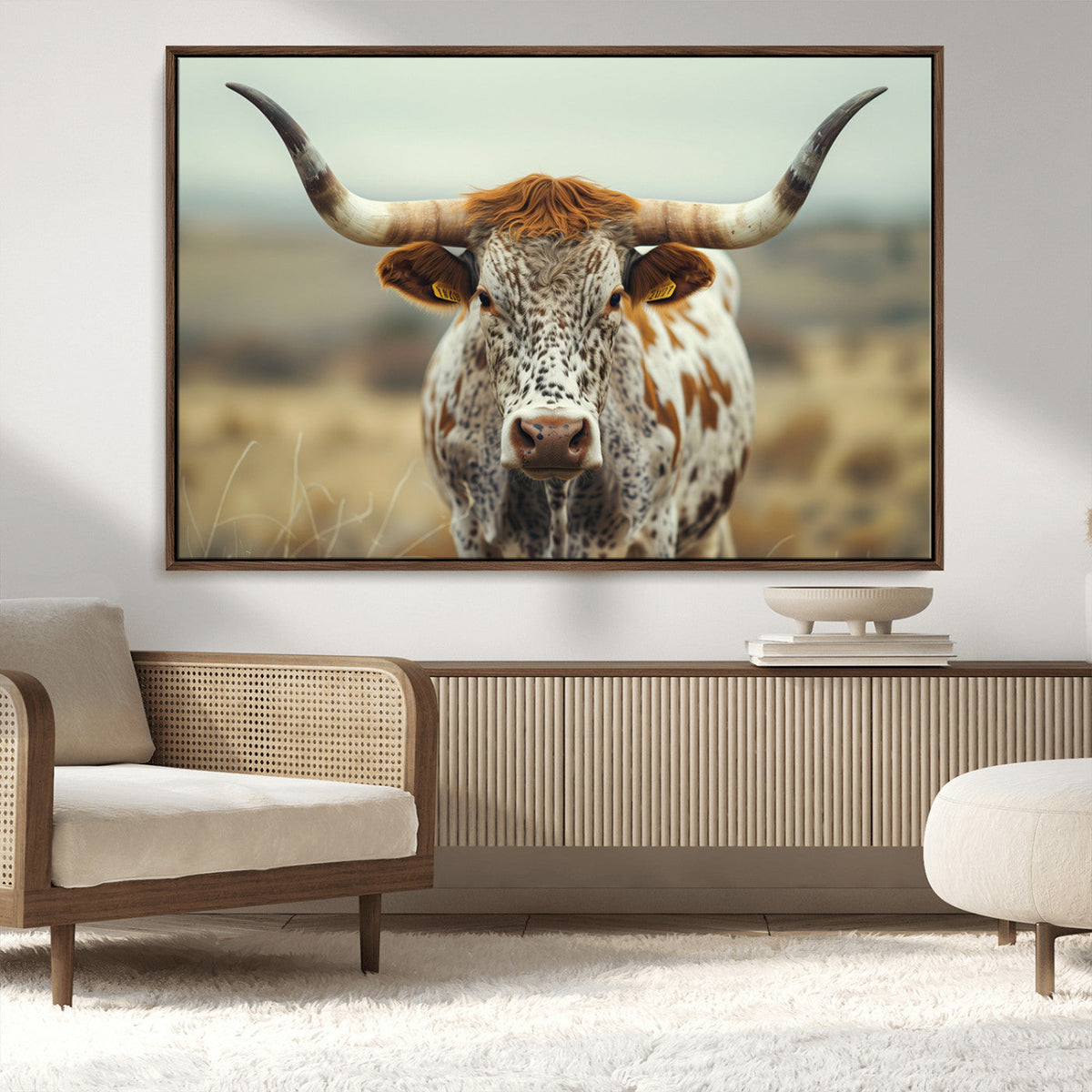 Texas Cow Longhorn Wall Art Canvas Print for Farm House Wall