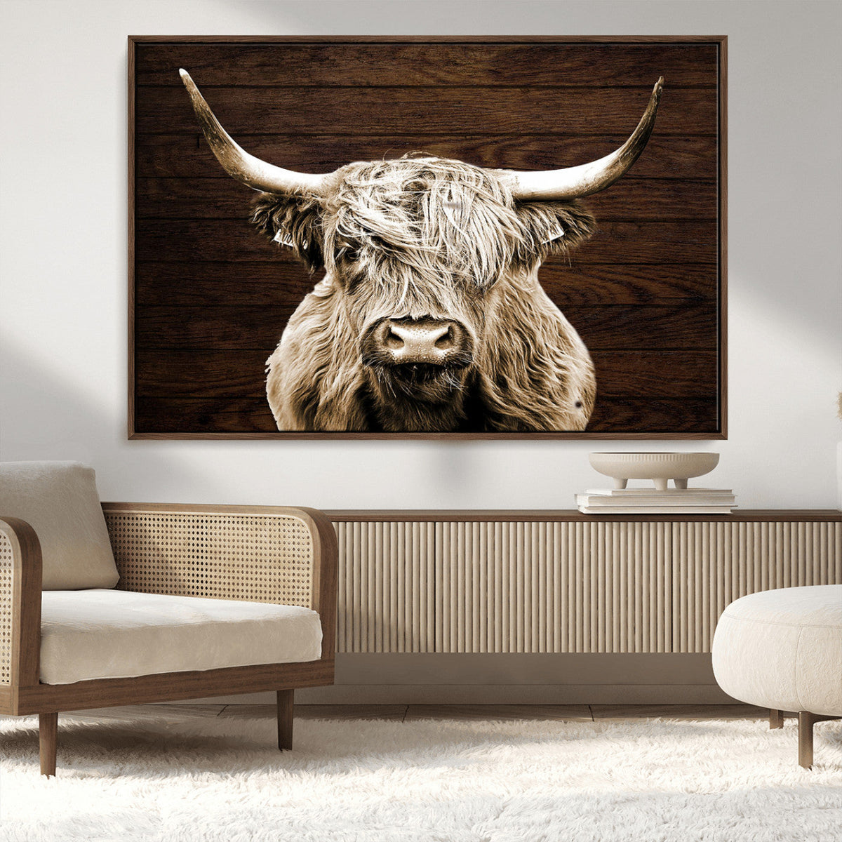 Highland Cow Wall Art Canvas Print, Rustic Farmhouse Decor,