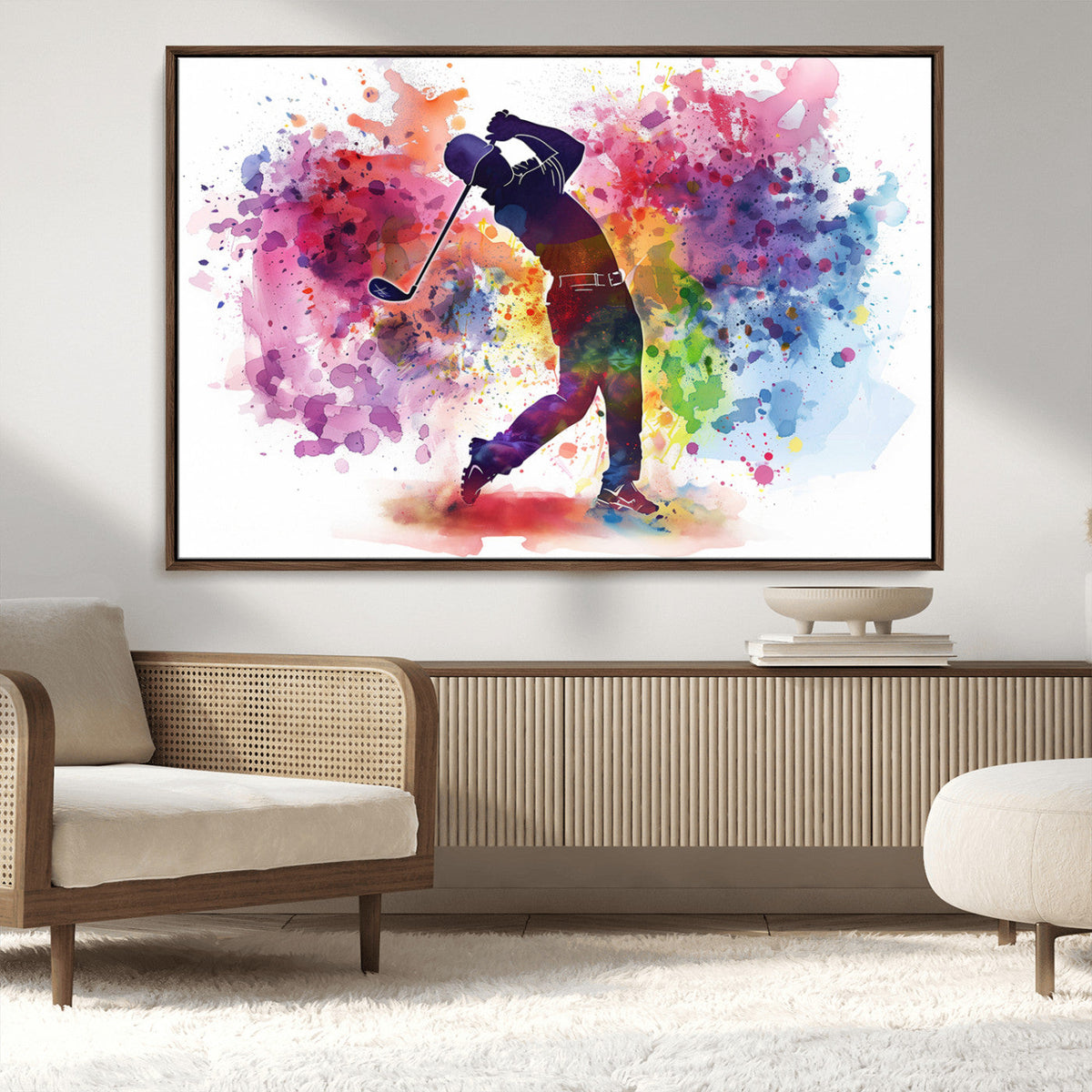 Colorful Golfer Swing Wall Art Canvas Print - Ready to Hang,