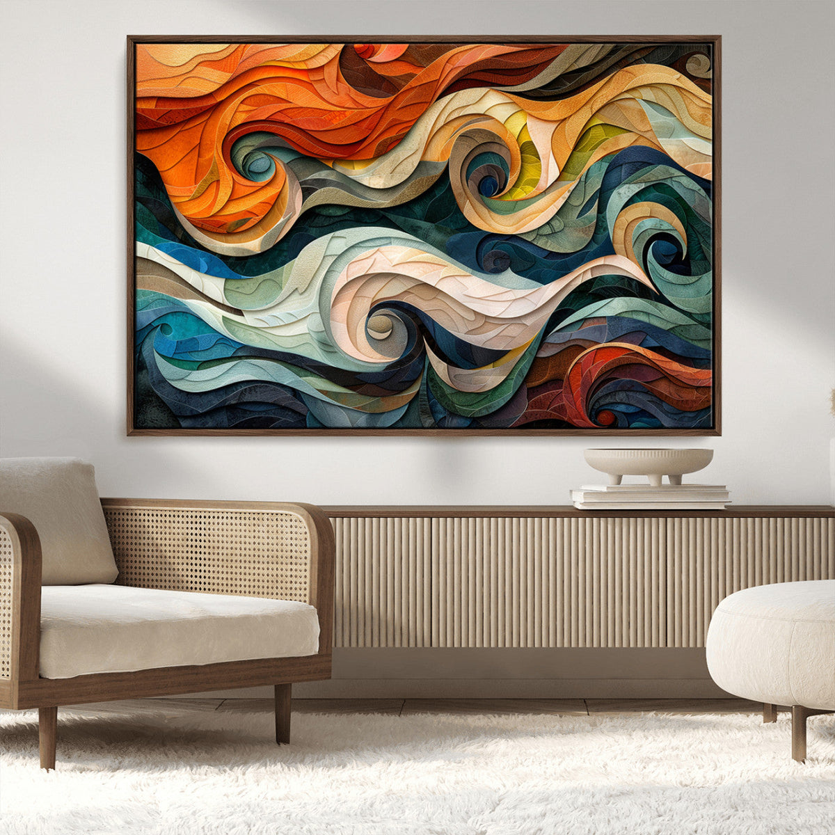 Abstract Wave Wall Art | Ready to Hang Framed Canvas Print |