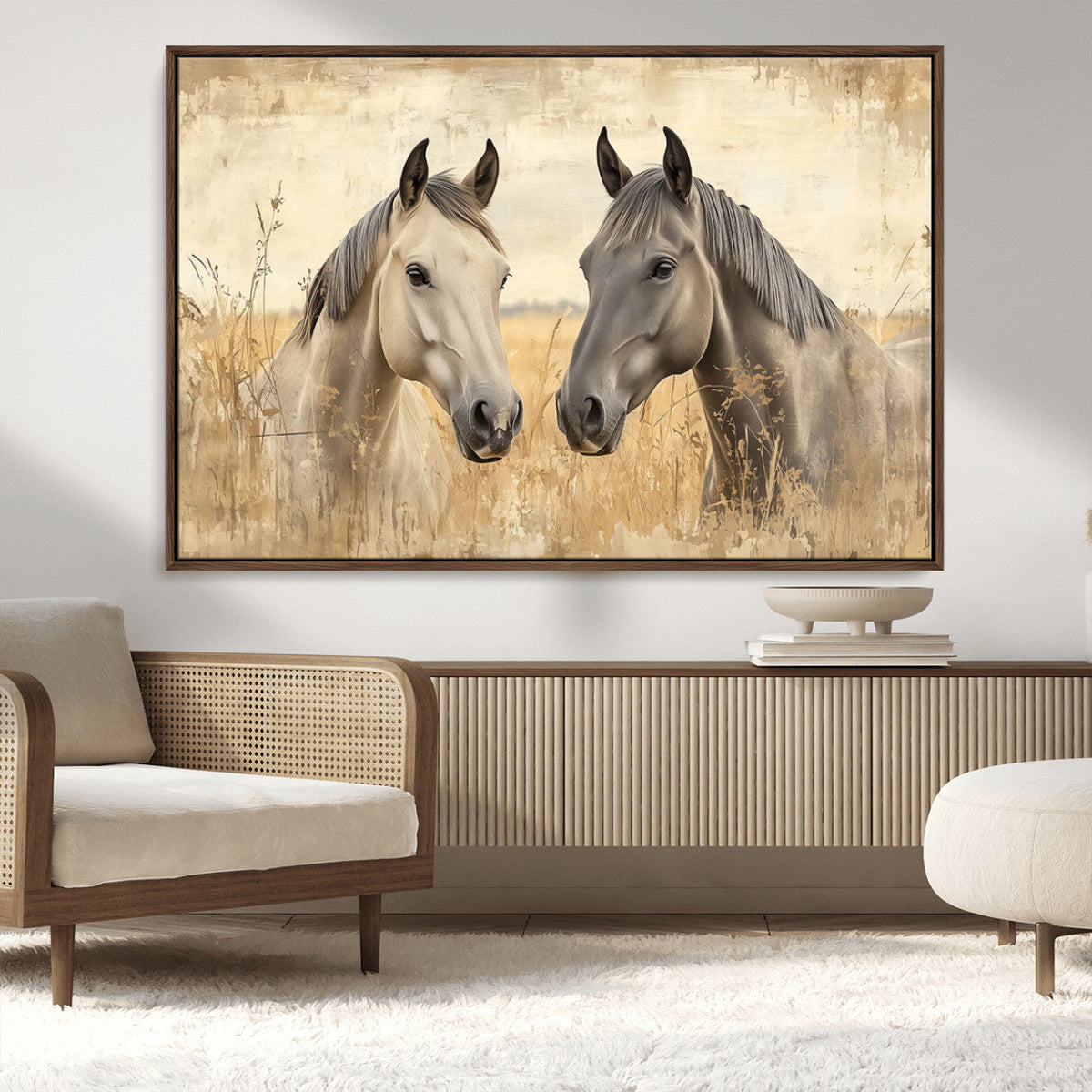 Chines Ink Style Grunge Horses Wall Art Canvas Print