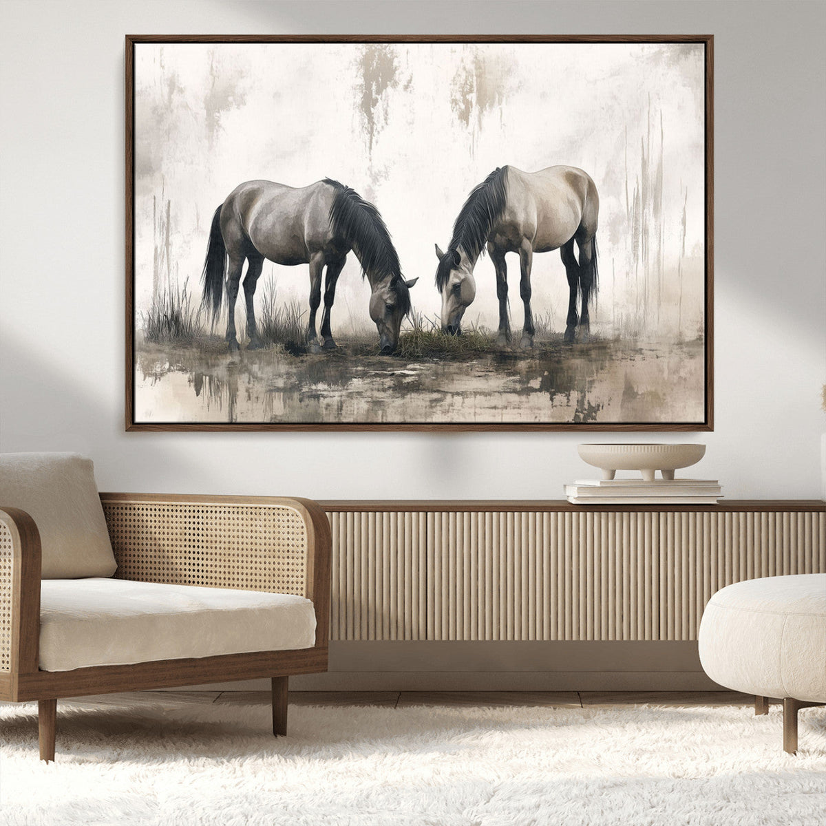 Chines Ink Style Vintage Horses Wall Art Canvas Print for