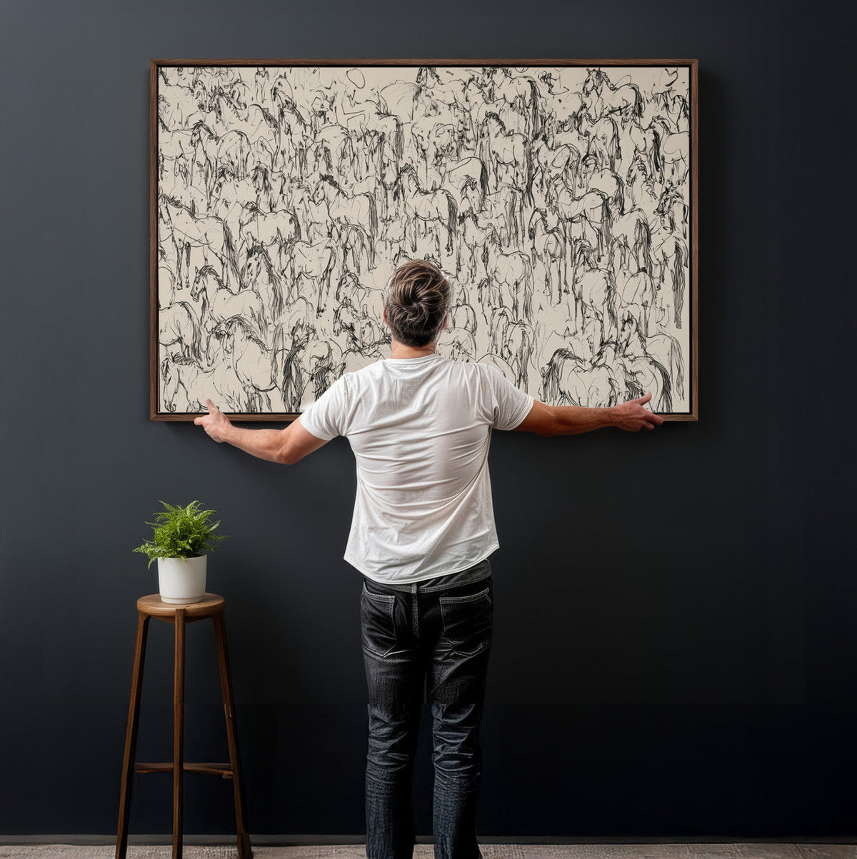 Abstract Horse Sketch Wall Art | Ready to Hang and Framed |