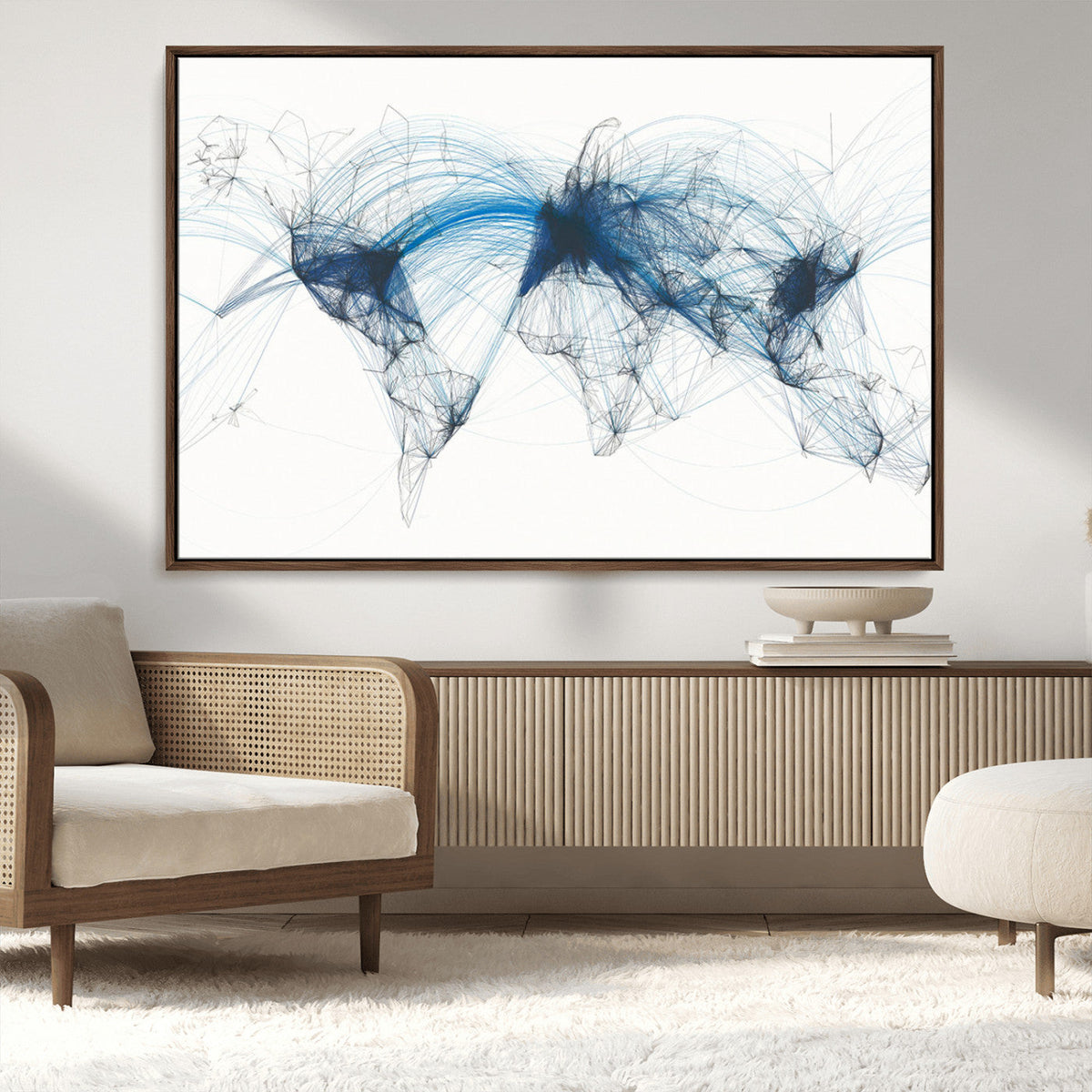 Flight Route Map Wall Art Canvas Print, Abstract Air Traffic