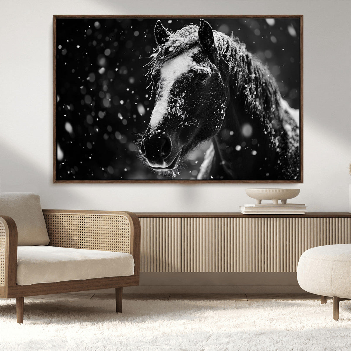 Winter Horse Wall Art | Black and White Horse Print | Ready