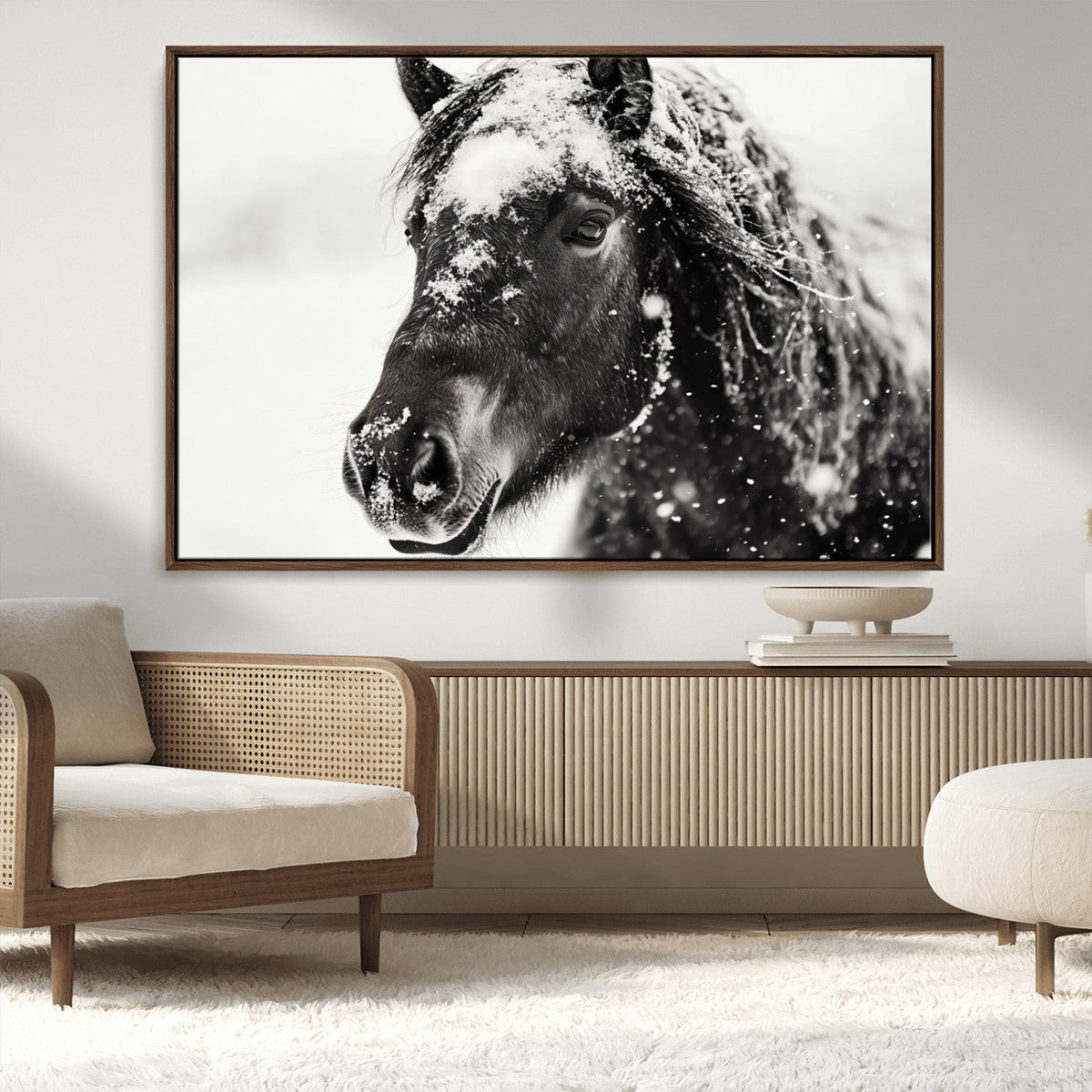 Framed Black and White Horse Wall Art | Ready to Hang and