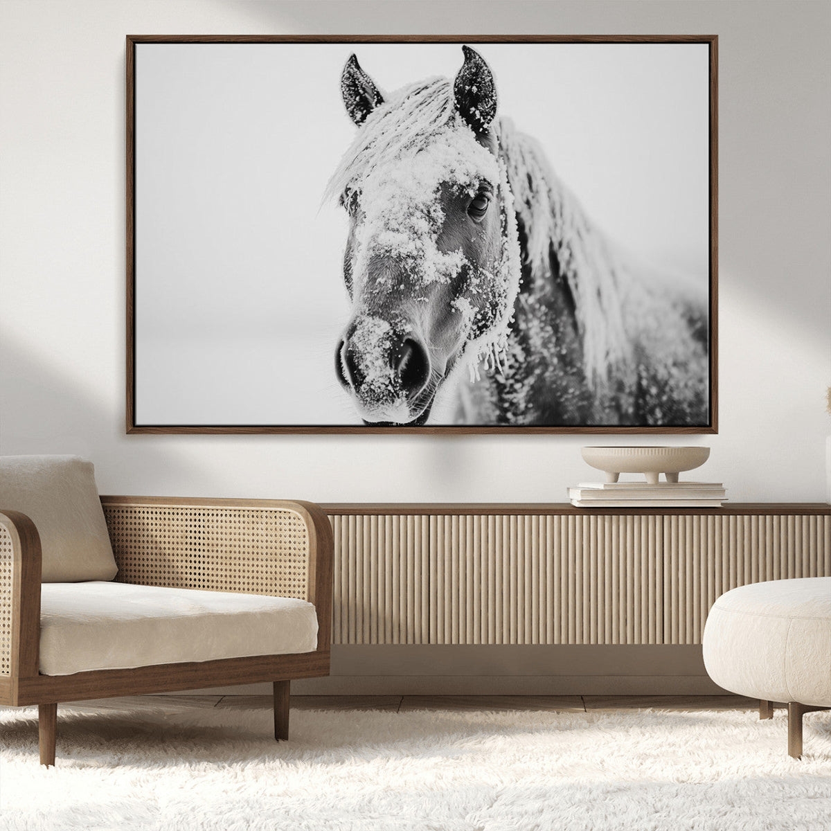 White Horse Wall Art | Ready to Hang and Framed | Winter