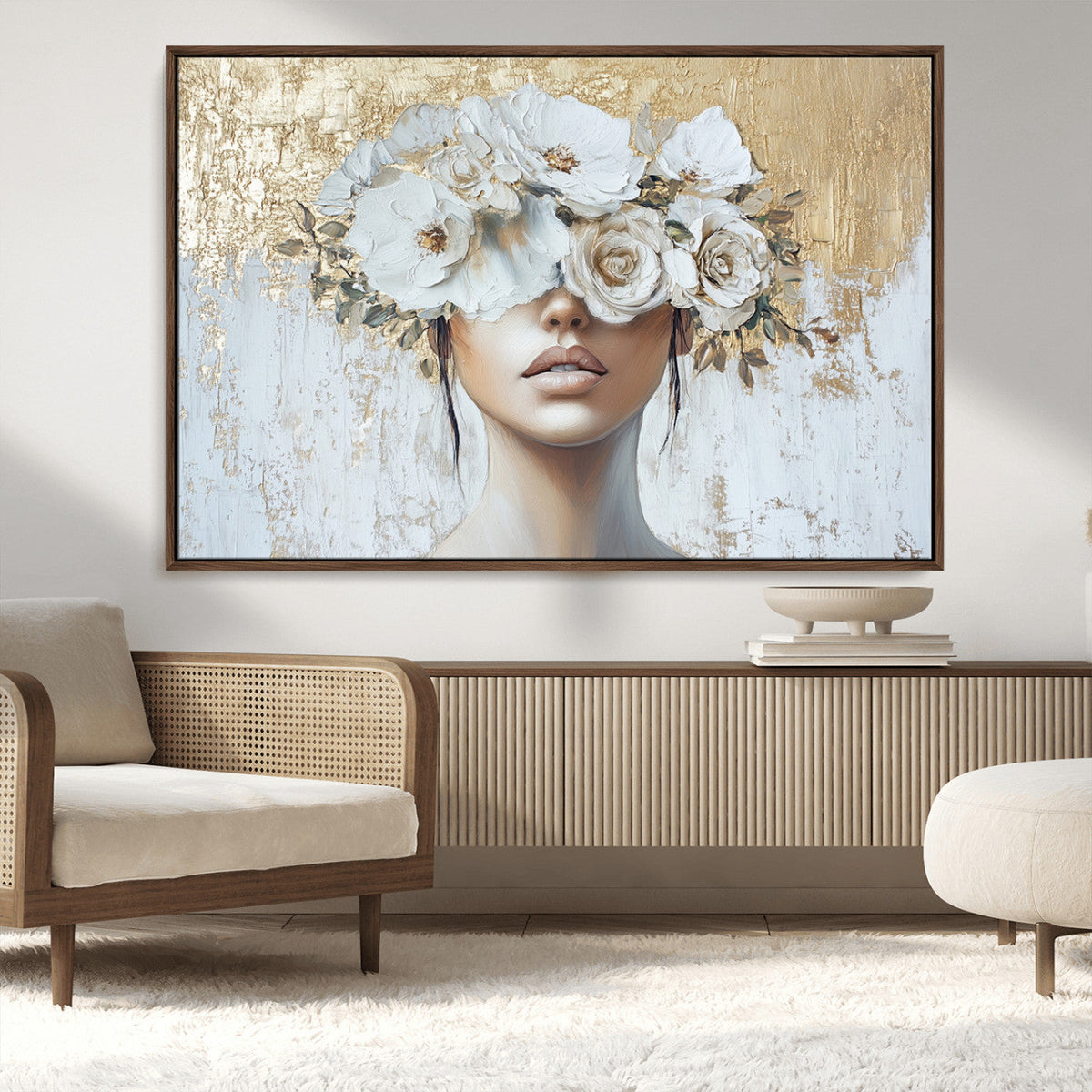 Golden Petal Wall Art - Canvas Print Flower Head Woman