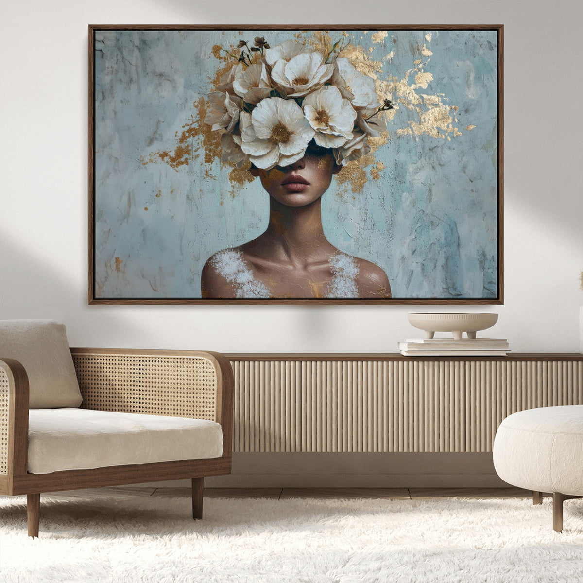 Golden Petal Wall Art - Petal Silhouette Woman Wall Art
