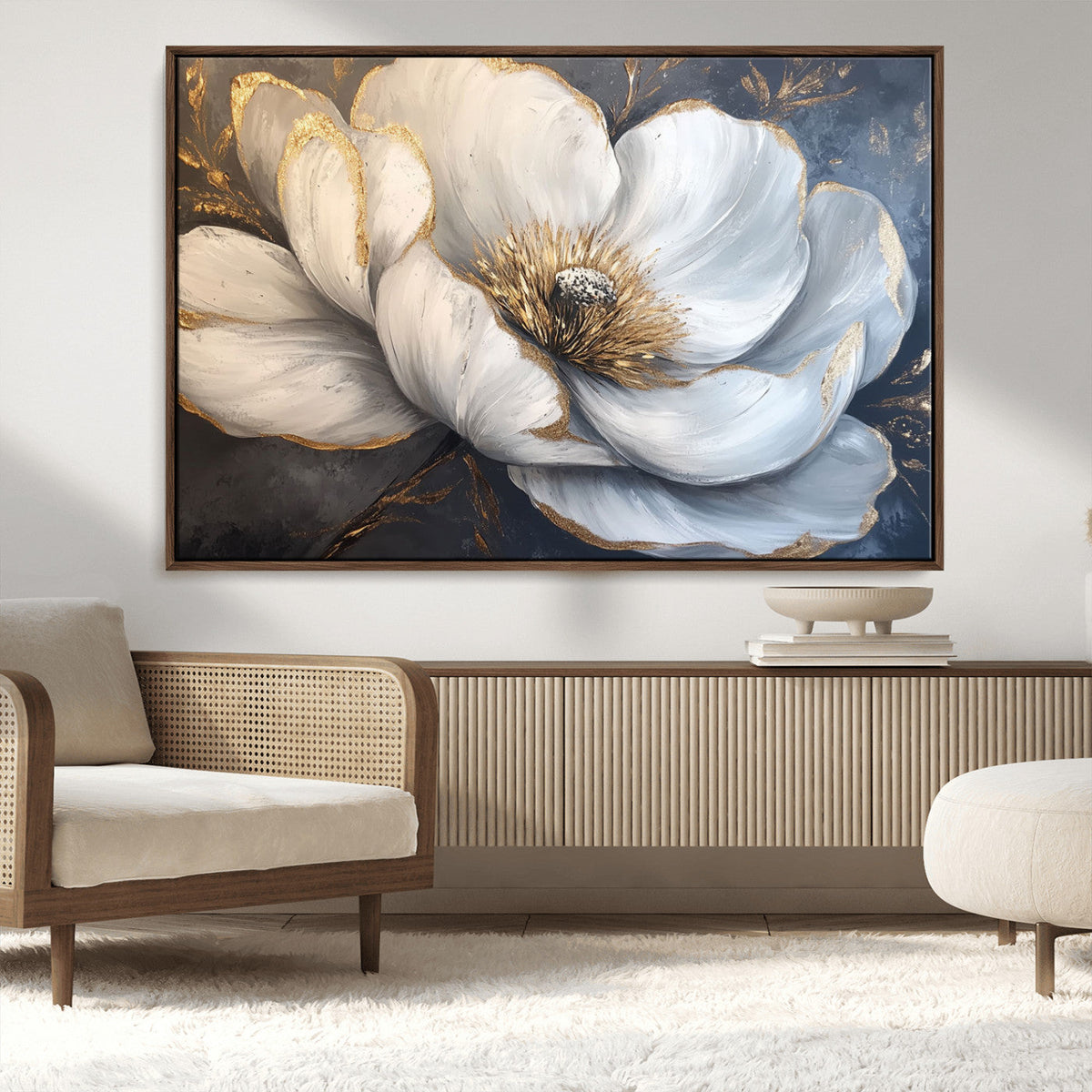 White Magnolia Flower Wall Art Canvas Print | Abstract