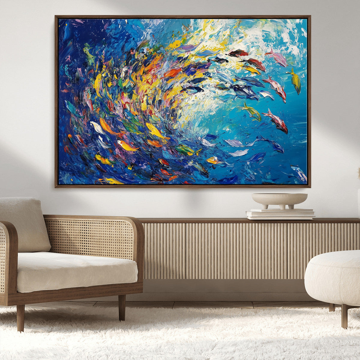 Colorful Swirling Fish School Wall Art Canvas Print |